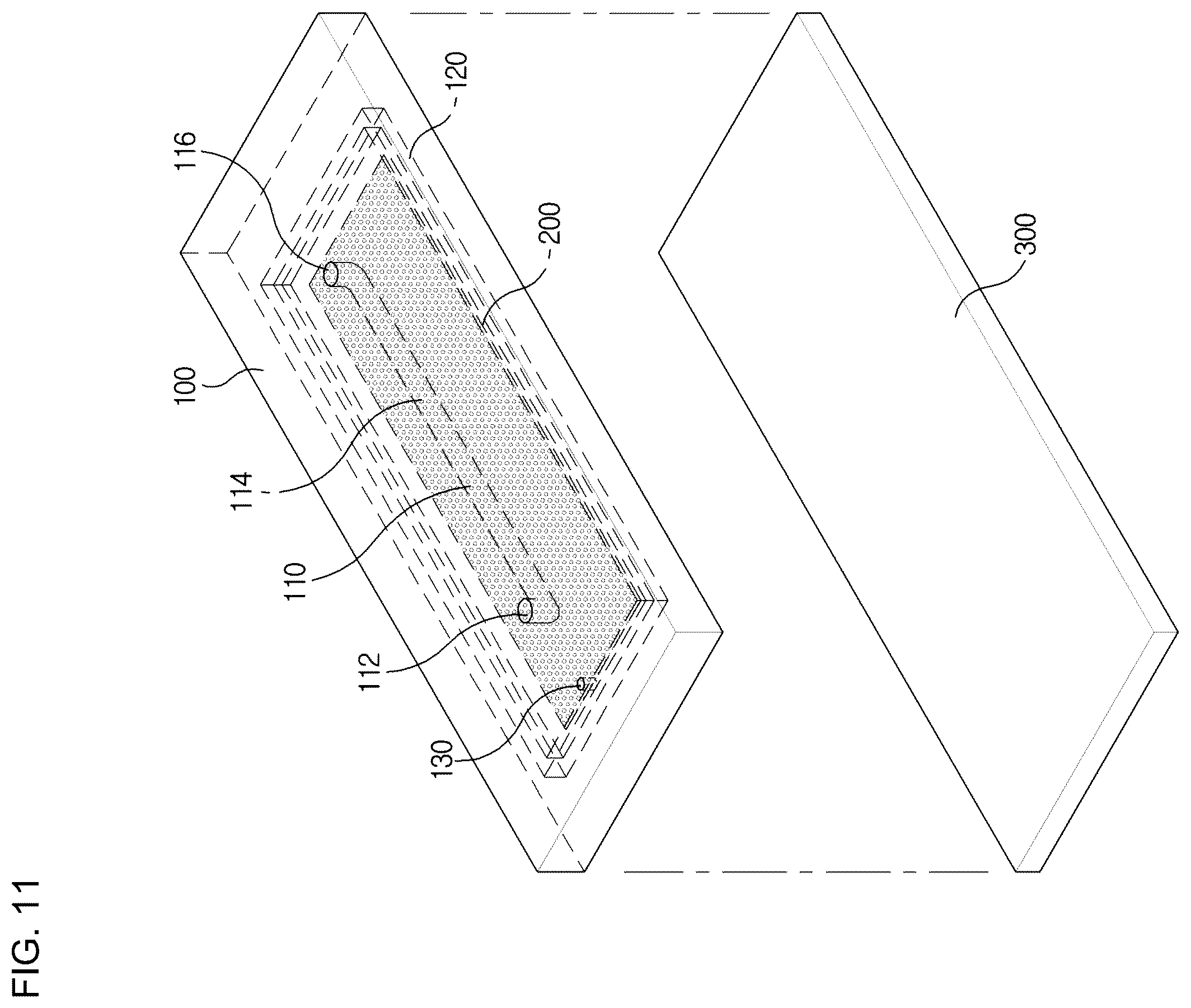 Patent US12332274 Figure 7 – Disposable flow velocity measuring device having predetermined sensitivity to pressure change by using various types of ultra-thin films, and microfluidic device capable of removing micro bubbles inside channel by using support patterns protruding from porous ultra-thin film and manufacturing method therefor