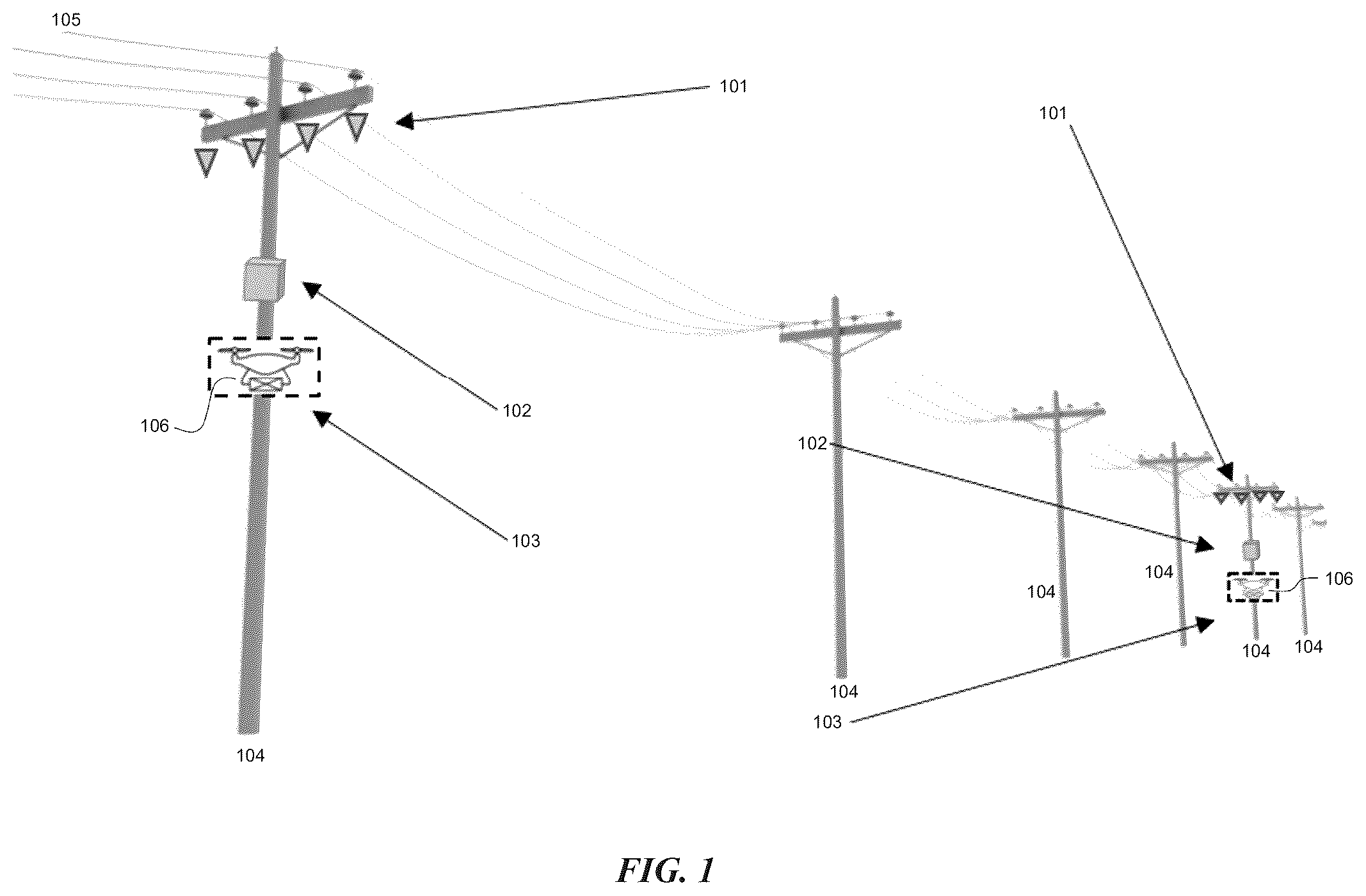 Patent US12332284 Figure 1 – Drone system for powerline inspection using radio frequency scanning techniques