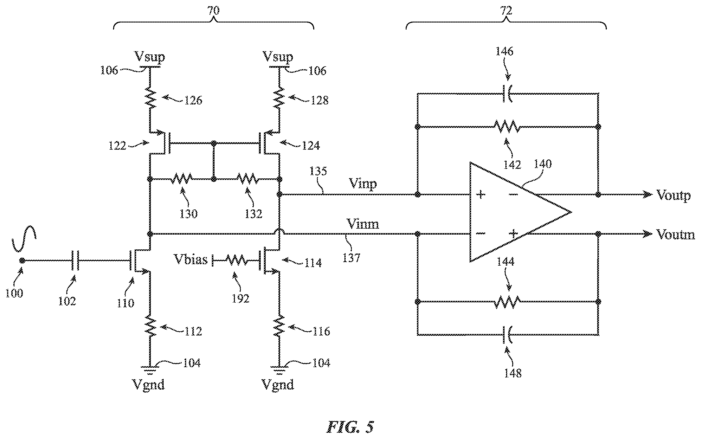 Patent US12332287 Figure 5 – Radio-frequency power detector with transimpedance amplifier and input offset mitigation