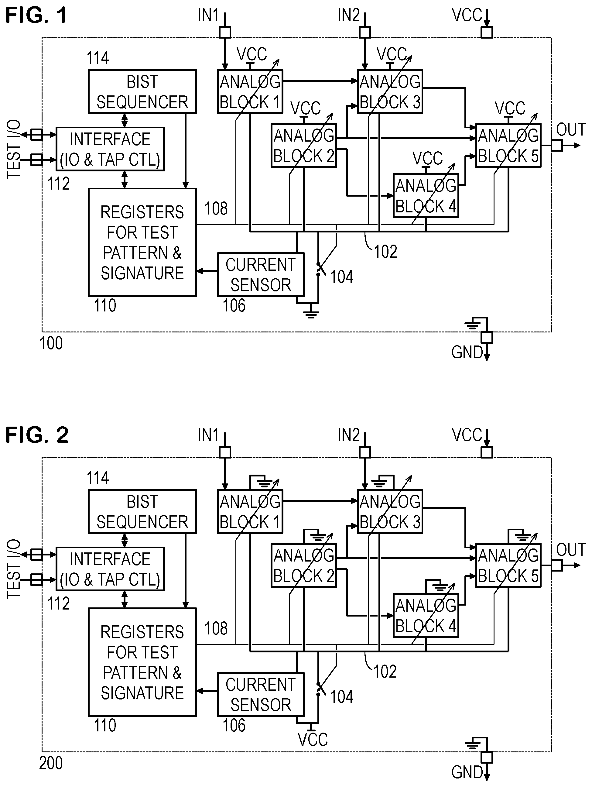 Patent US12332303 Figure 1 – Built-in self test with current measurement for analog circuit verification