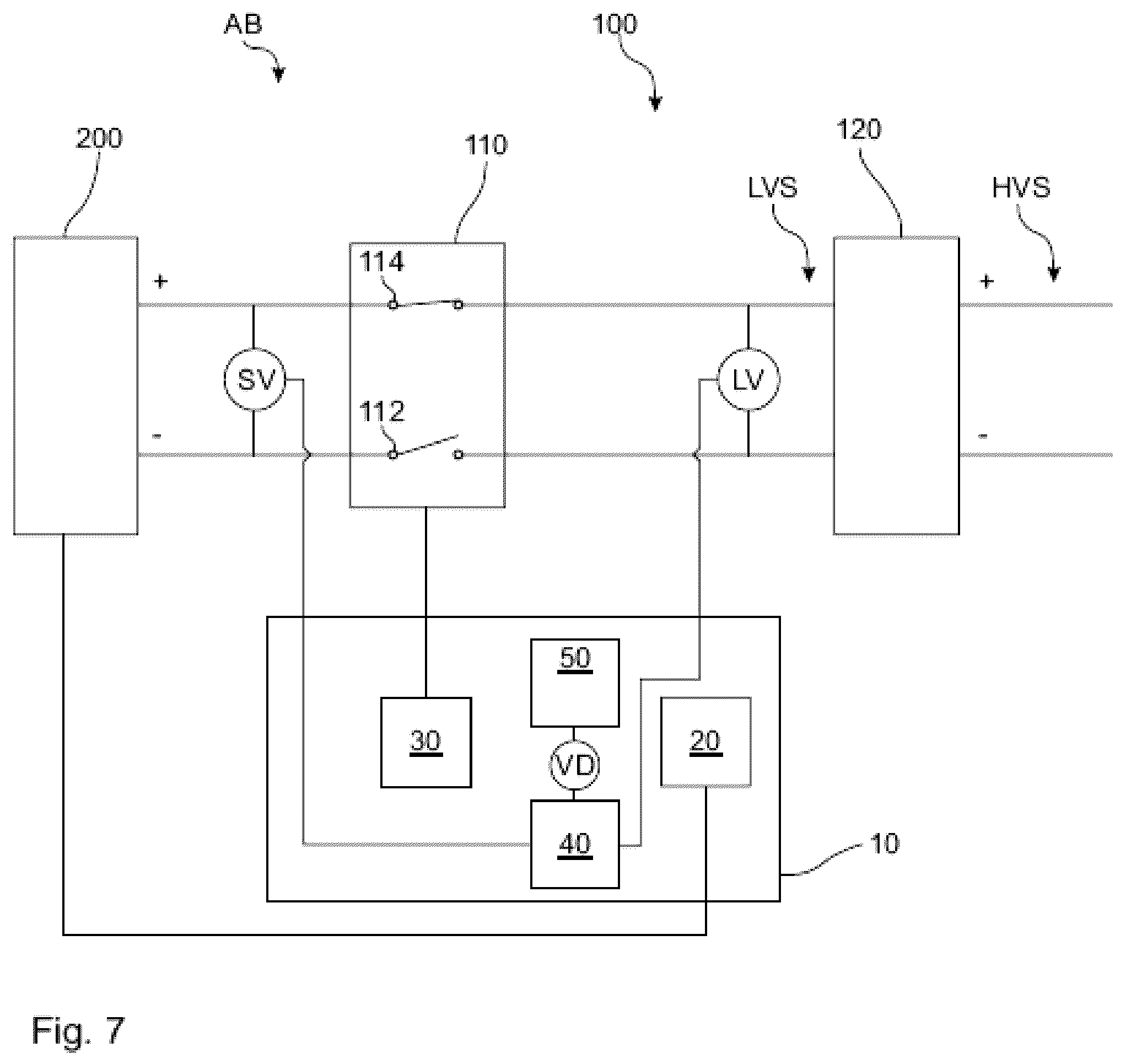 Patent US12332312 Figure 7 – Test method for testing a disconnection function of a main switch device of an electrical connection device of a fuel cell system