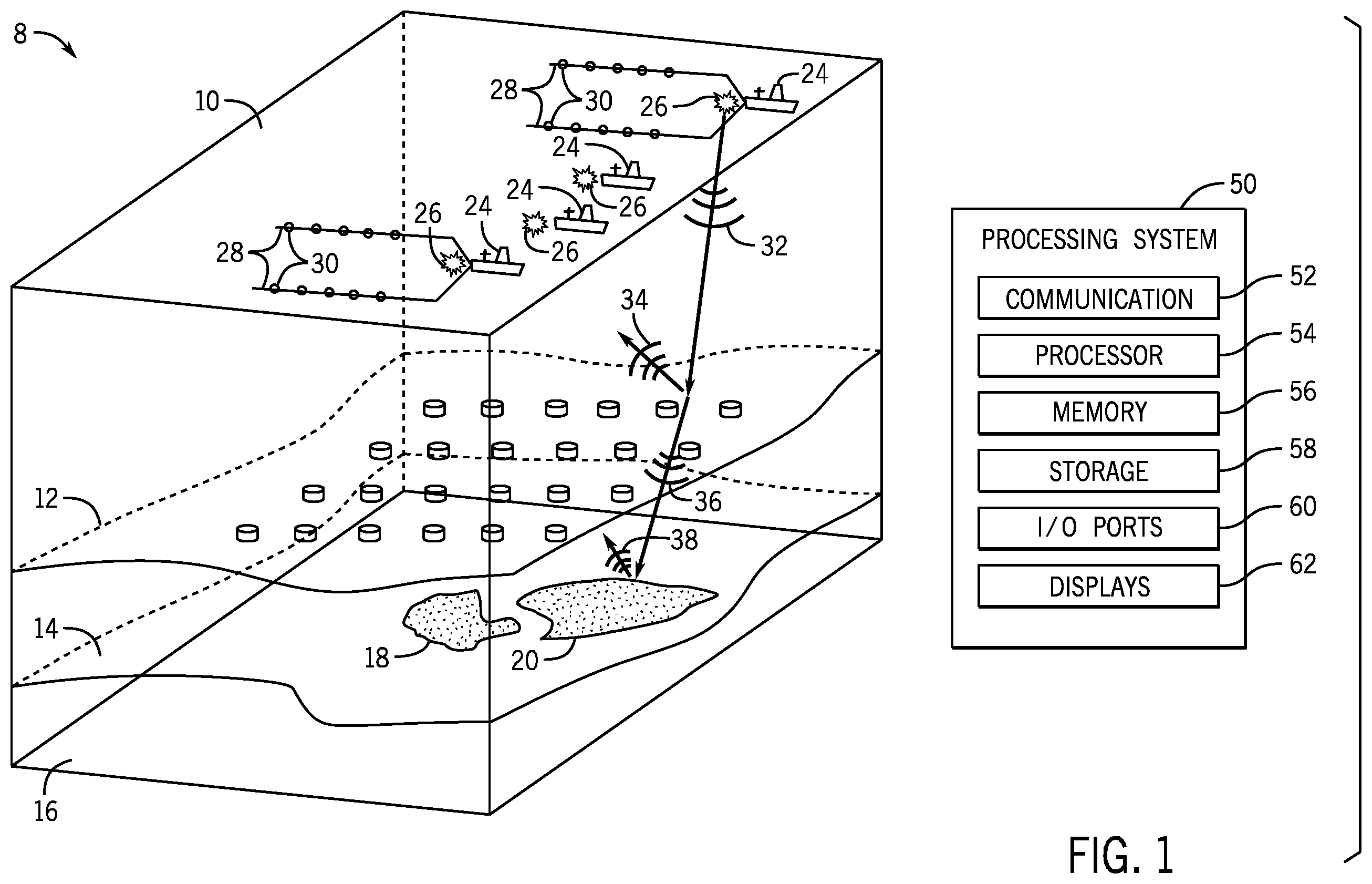 Patent US12332397 Figure 1 – Systems and methods for enhancing data acquisition operations in seismic surveys