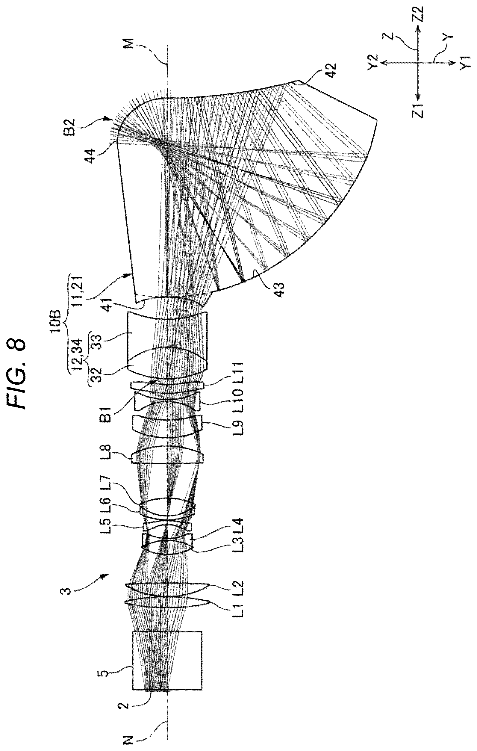 Patent US12332414 Figure 8 – Attachment optical system and projection display system