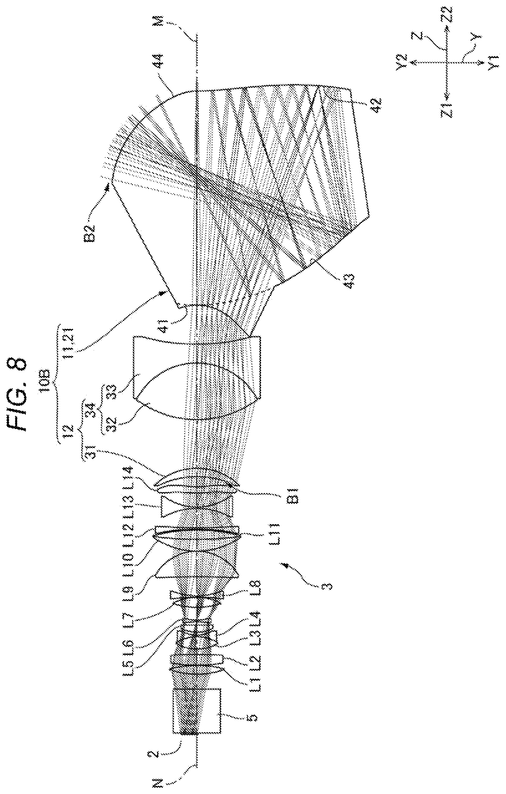 Patent US12332415 Figure 8 – Attachment optical system and projection display system
