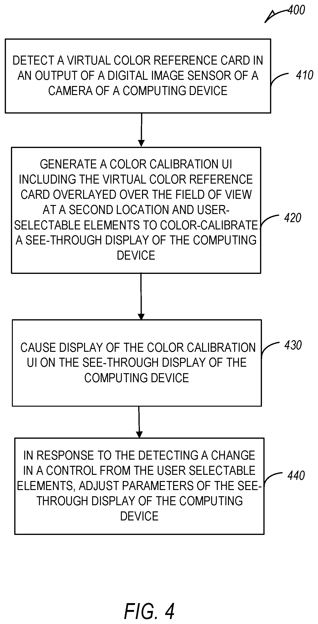 Patent US12332438 Figure 4 – Color calibration tool for see-through augmented reality environment