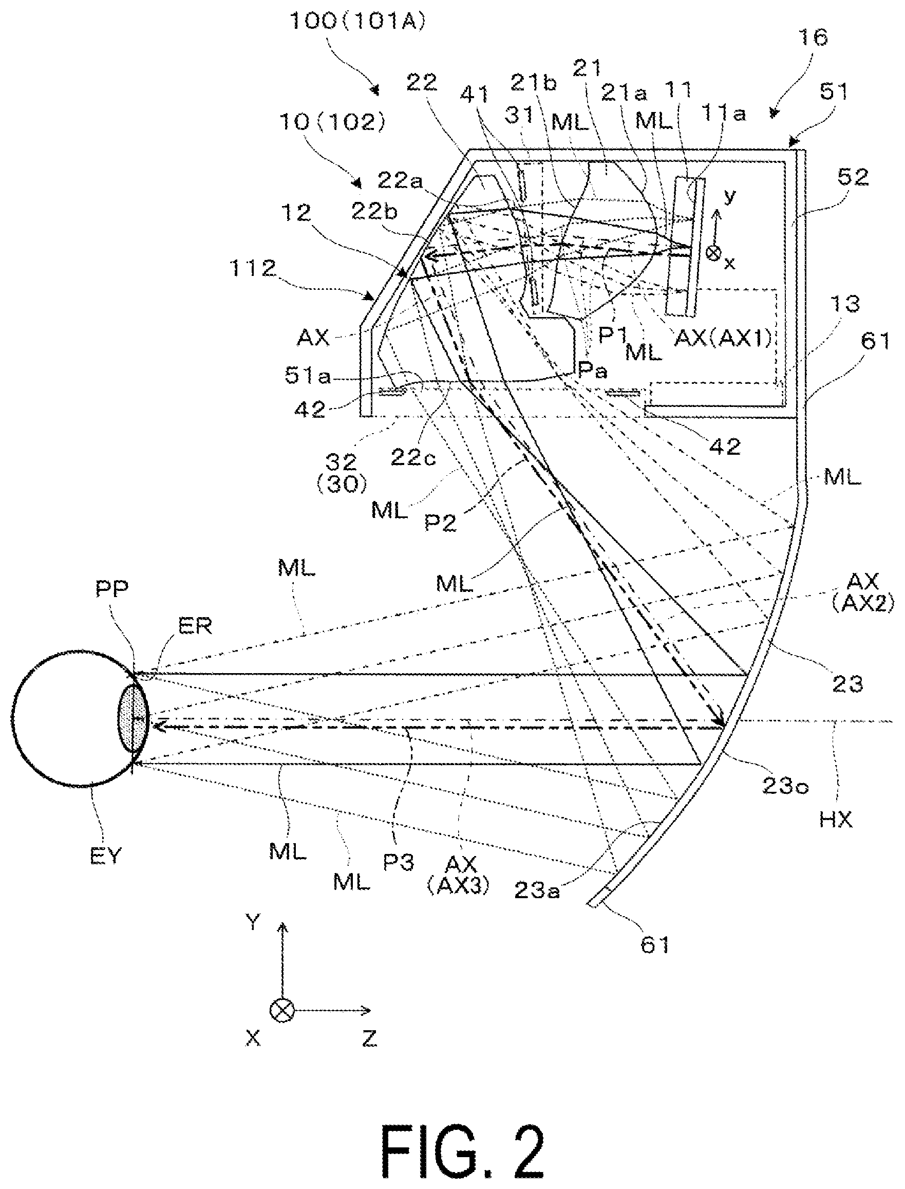 Patent US12332441 Figure 2 – Display device and optical unit