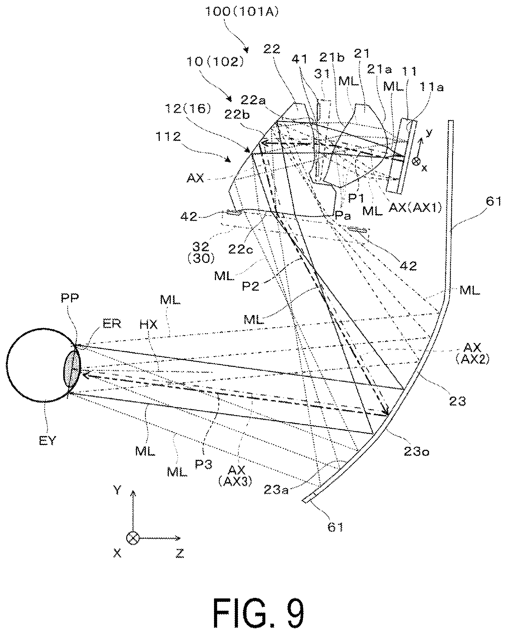 Patent US12332441 Figure 9 – Display device and optical unit