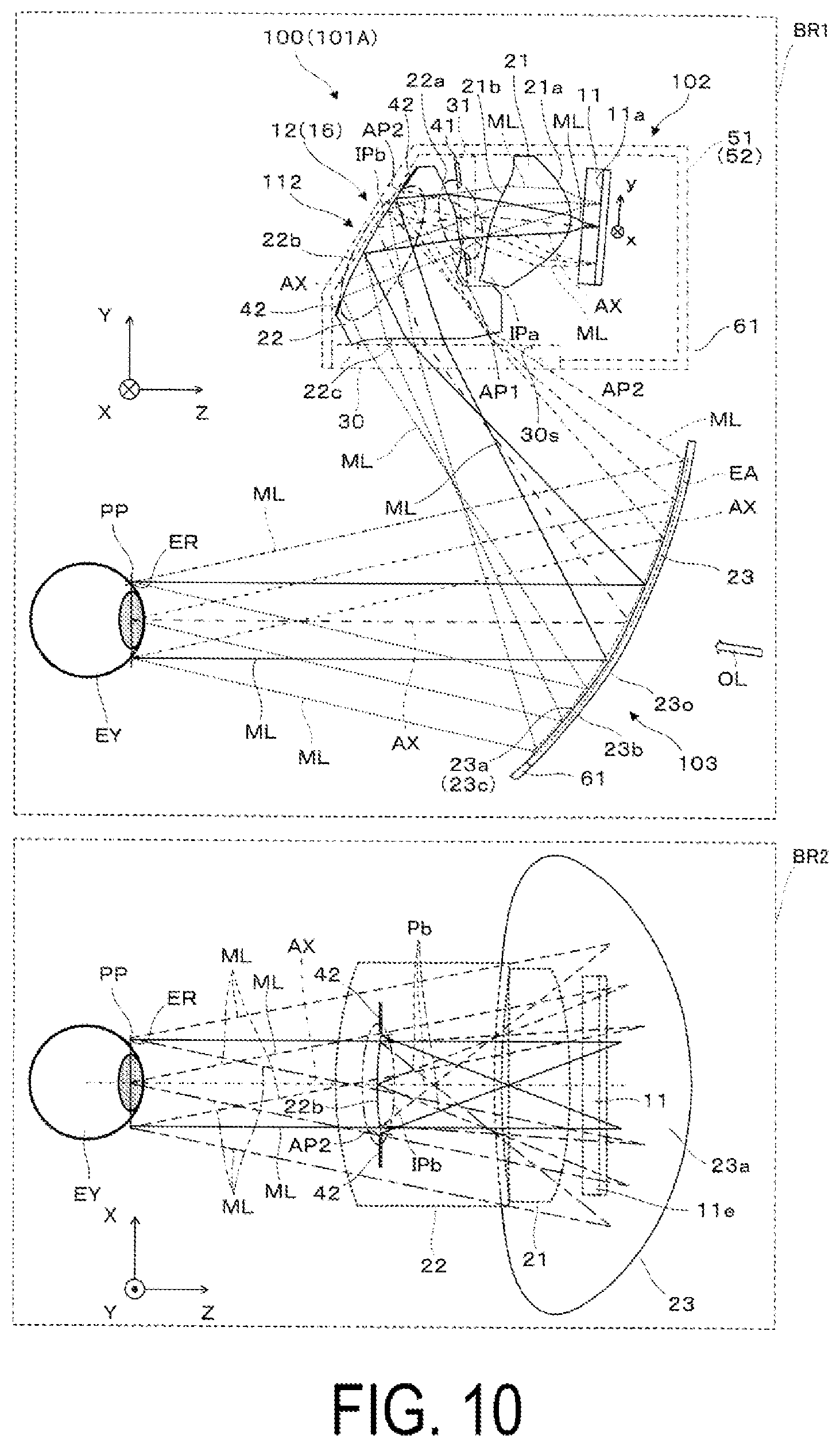 Patent US12332441 Figure 10 – Display device and optical unit