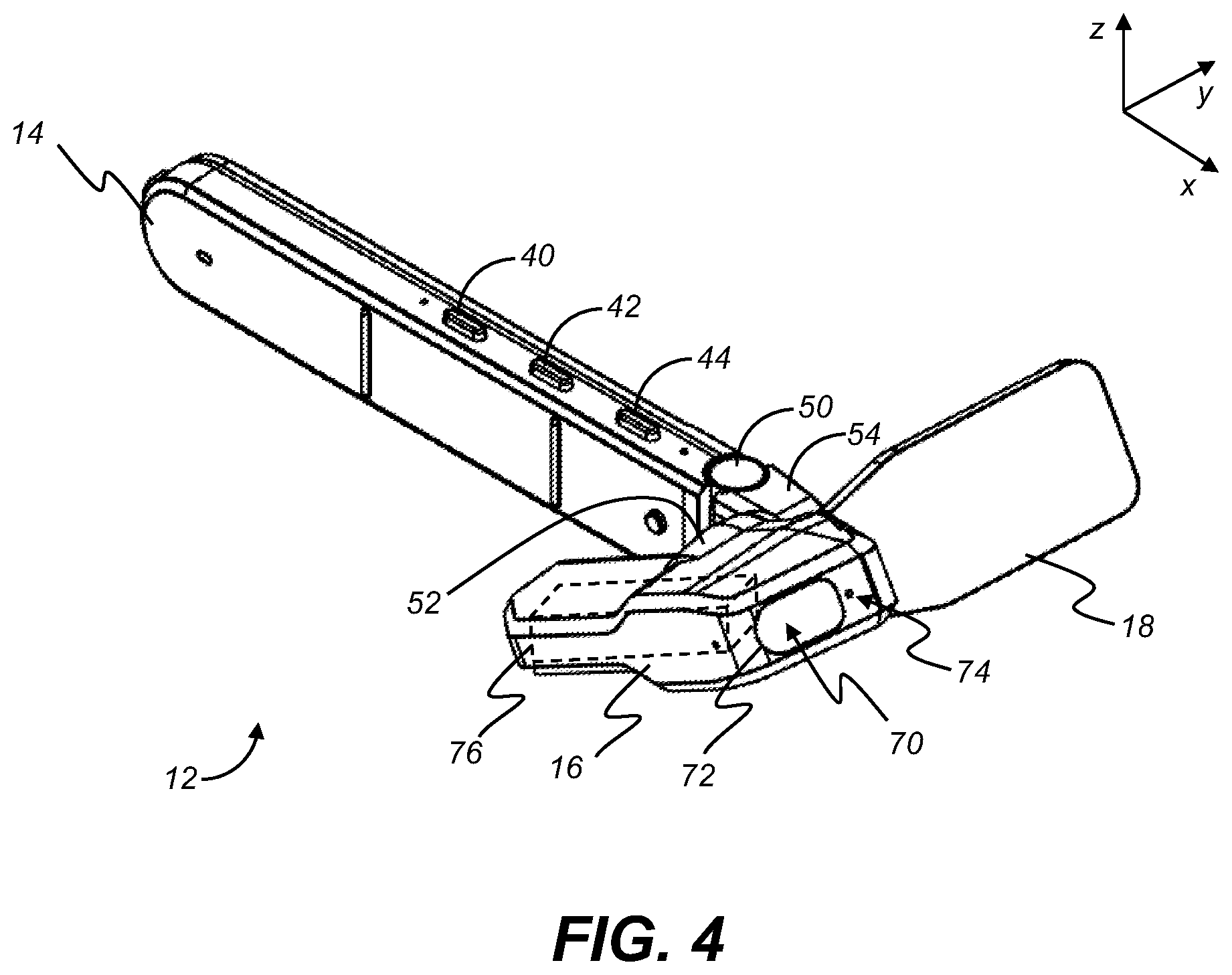 Patent US12332456 Figure 5 – Near-eye display with pivot waveguide and camera