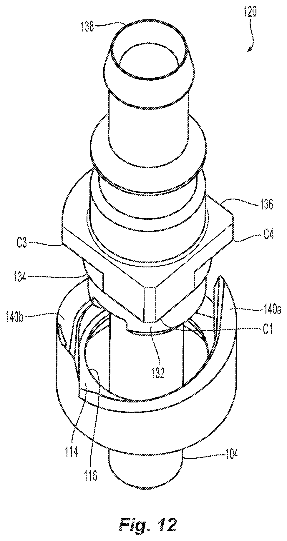 Patent US12332486 Figure 10 – Ferrule seating features for a fiber optic connector