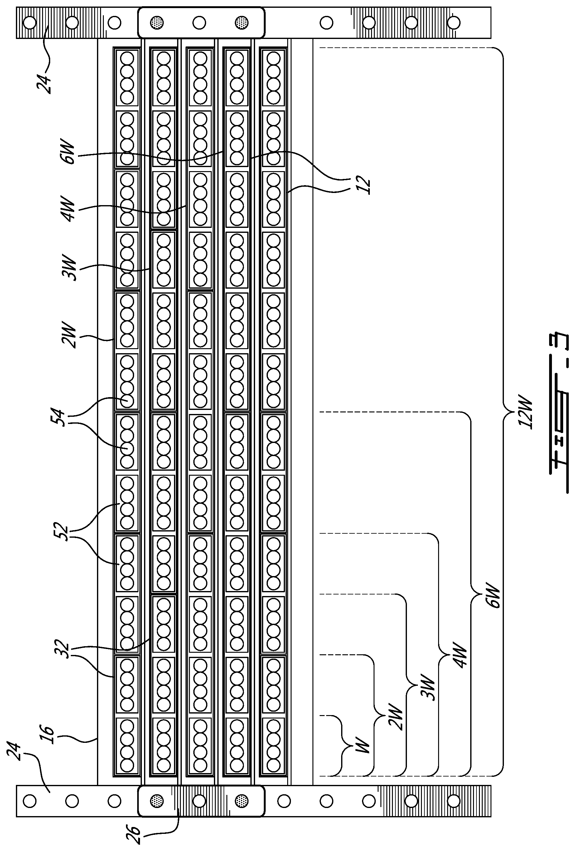 Patent US12332491 Figure 3 – Tray system for providing modular cassette configurations in a fiber optic management system