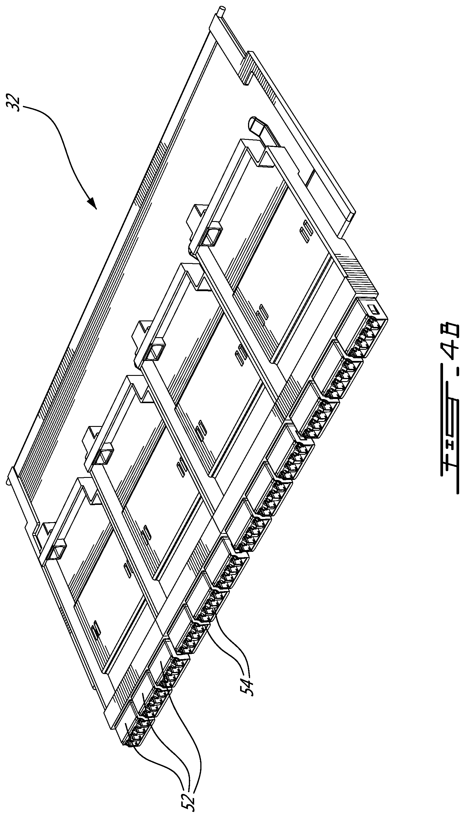 Patent US12332491 Figure 5 – Tray system for providing modular cassette configurations in a fiber optic management system