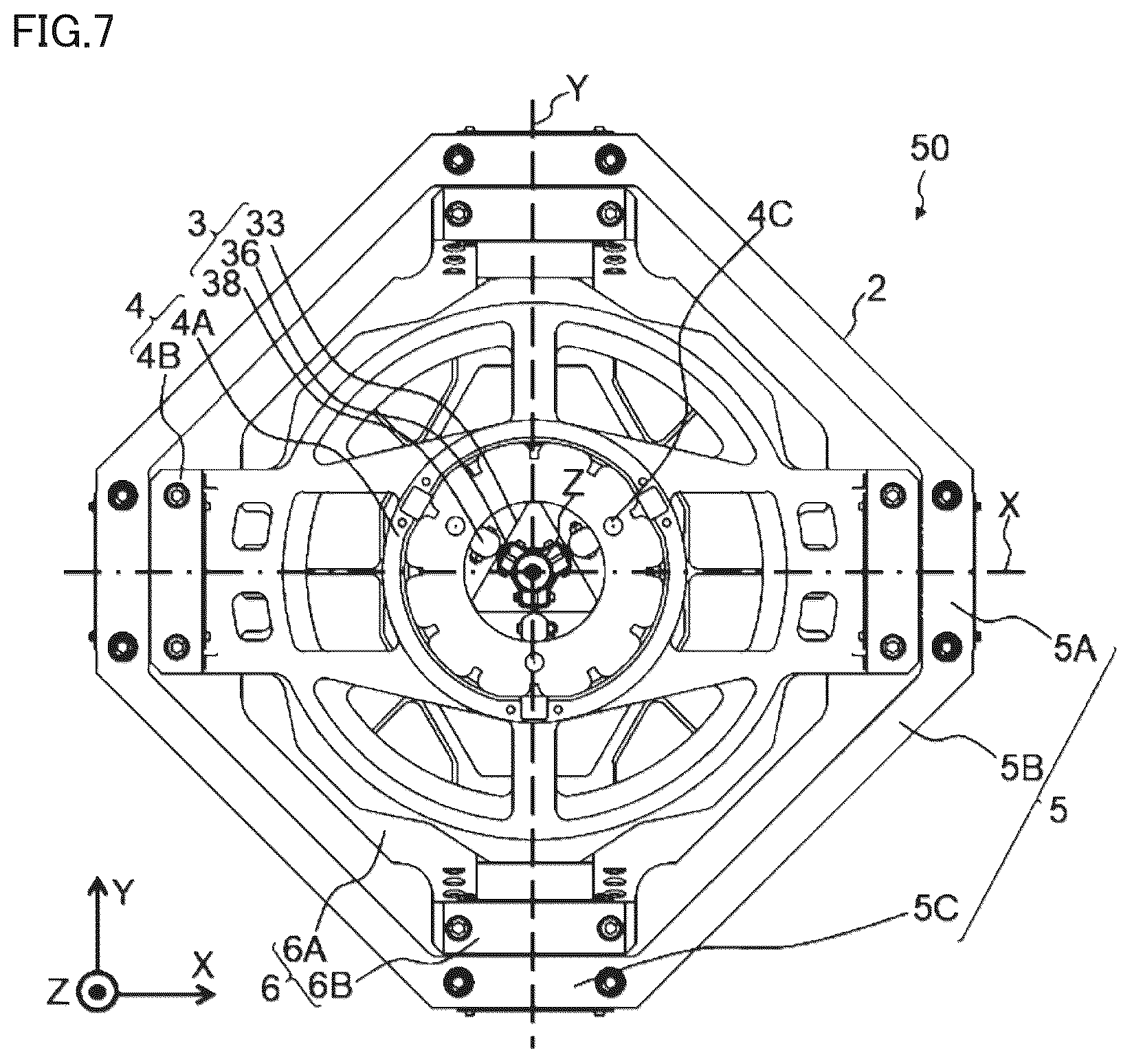 Patent US12332500 Figure 4 – Locking device, gimbal mechanism, and telescope device