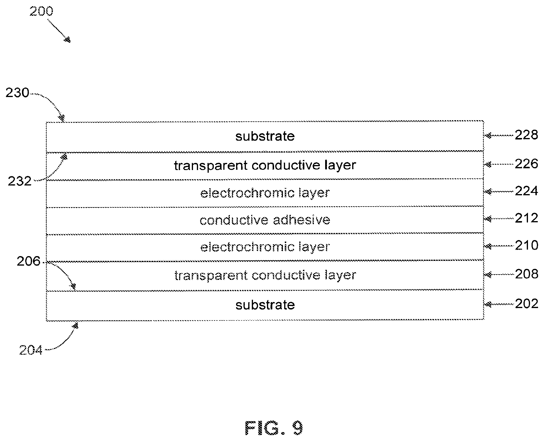 Patent US12332532 Figure 9 – Electro-chromic devices including solid or quasi-solid electrolyte layers and methods of making the same