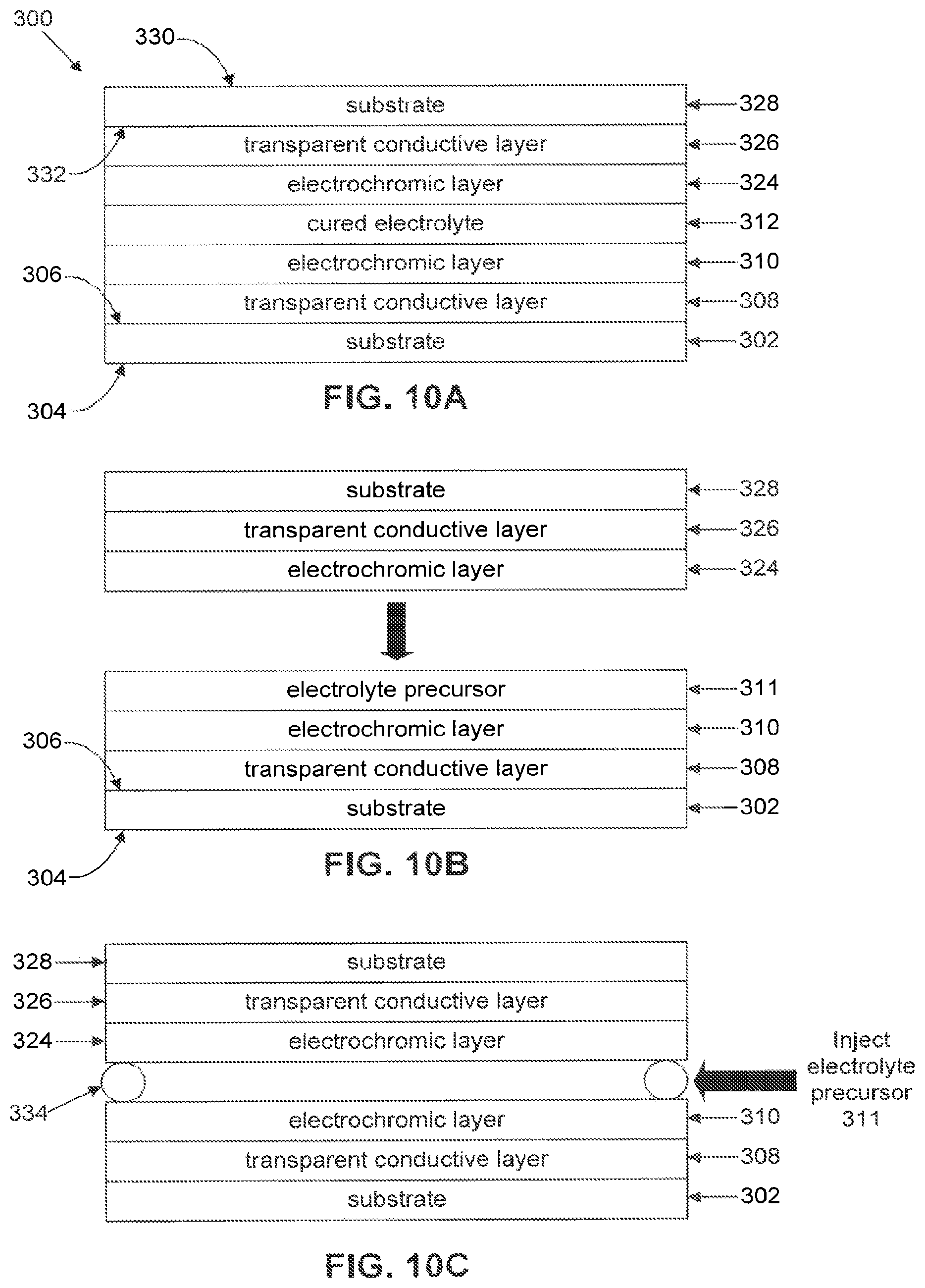 Patent US12332532 Figure 10 – Electro-chromic devices including solid or quasi-solid electrolyte layers and methods of making the same