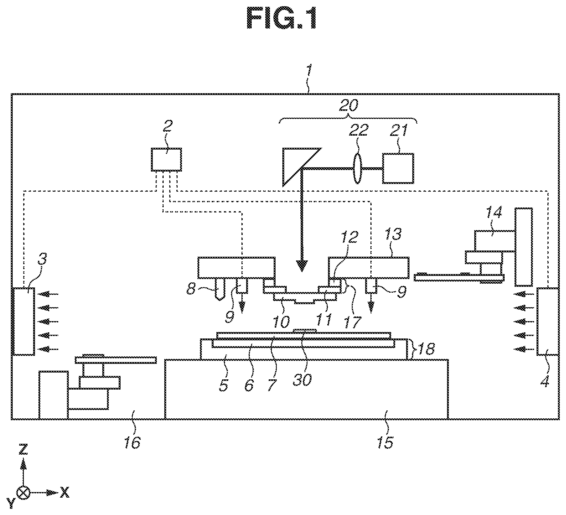 Patent US12332562 Figure 1 – Molding apparatus for molding composition on substrate using mold, molding method, and method for manufacturing article