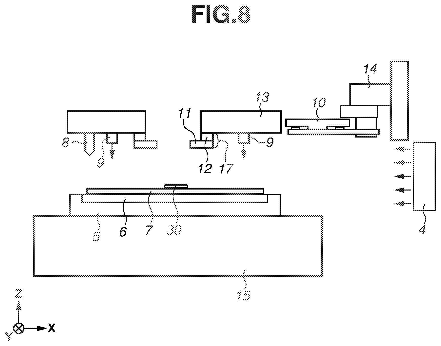 Patent US12332562 Figure 8 – Molding apparatus for molding composition on substrate using mold, molding method, and method for manufacturing article
