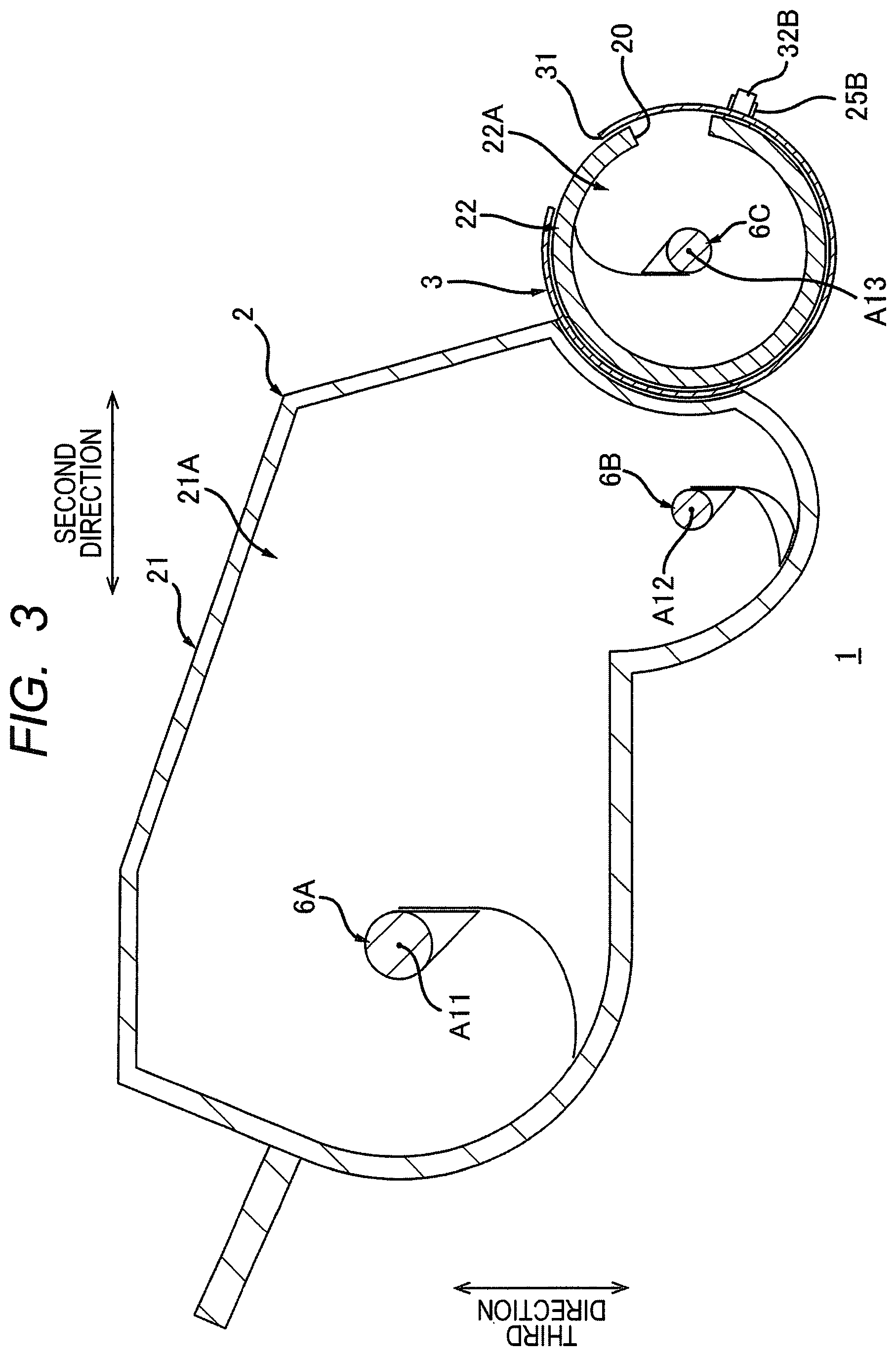 Patent US12332582 Figure 3 – Cartridge having rotatable reception shutter, cartridge having lever for opening and closing reception shutter, and method of supplying toner