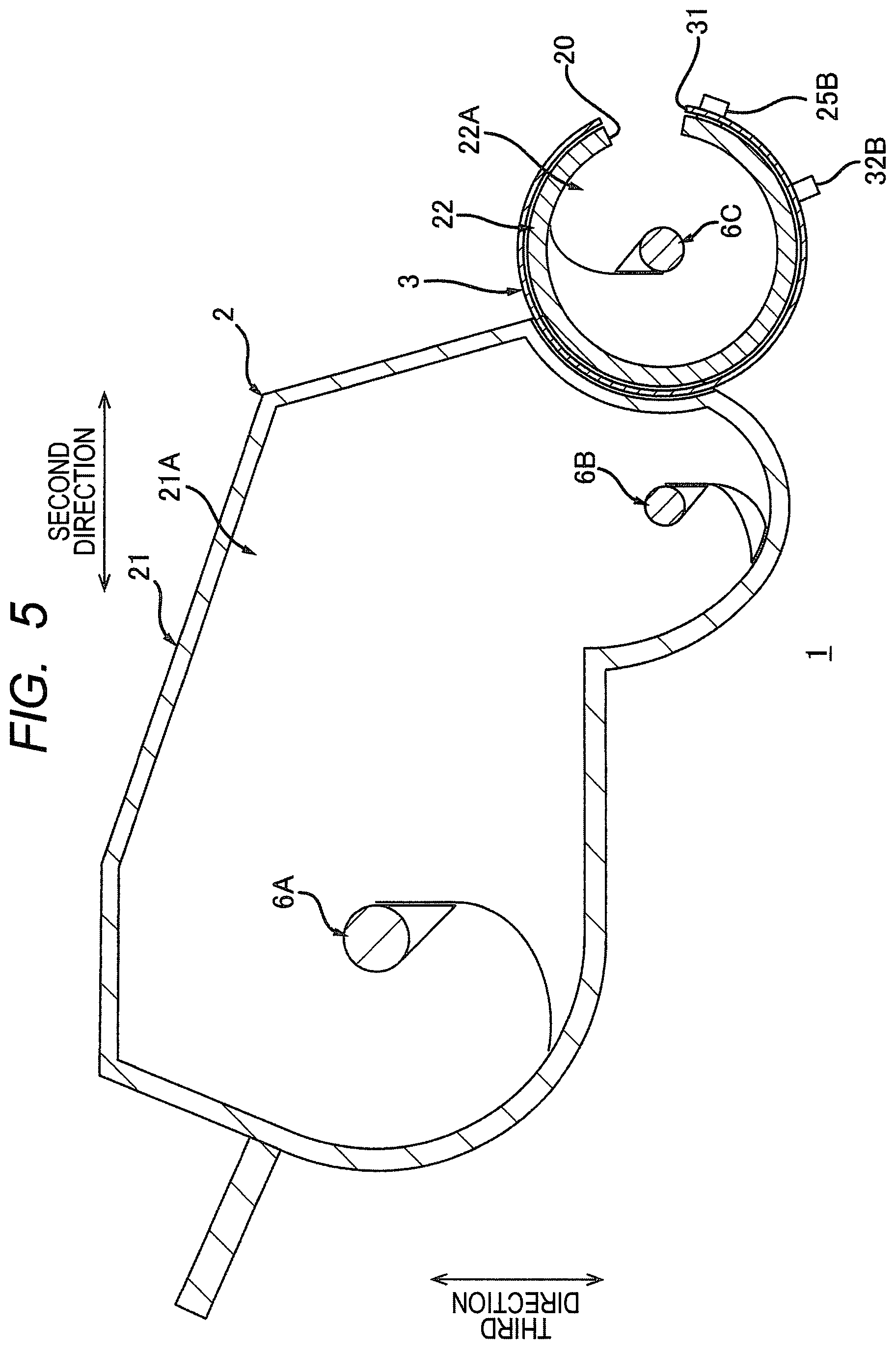 Patent US12332582 Figure 5 – Cartridge having rotatable reception shutter, cartridge having lever for opening and closing reception shutter, and method of supplying toner