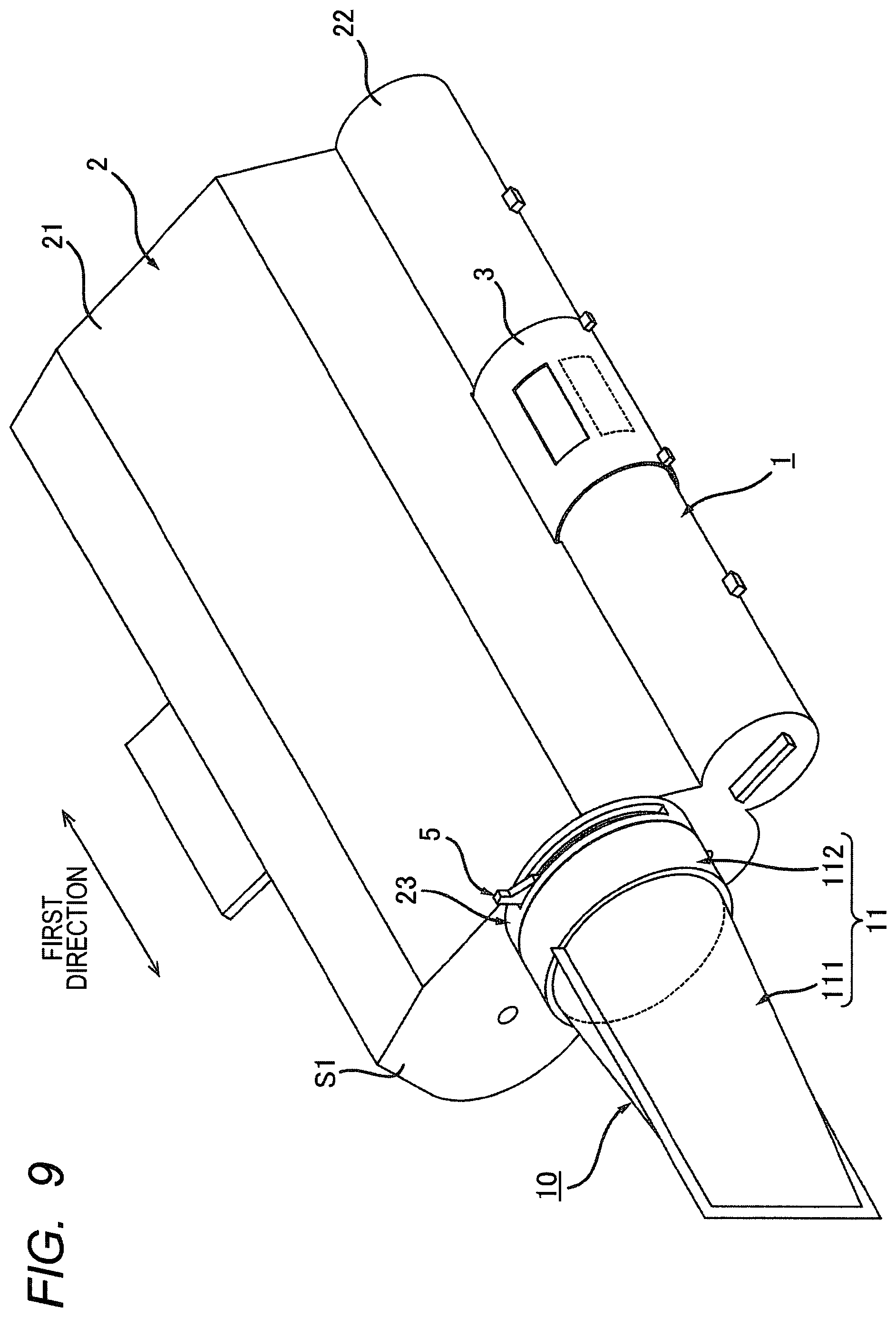 Patent US12332582 Figure 9 – Cartridge having rotatable reception shutter, cartridge having lever for opening and closing reception shutter, and method of supplying toner