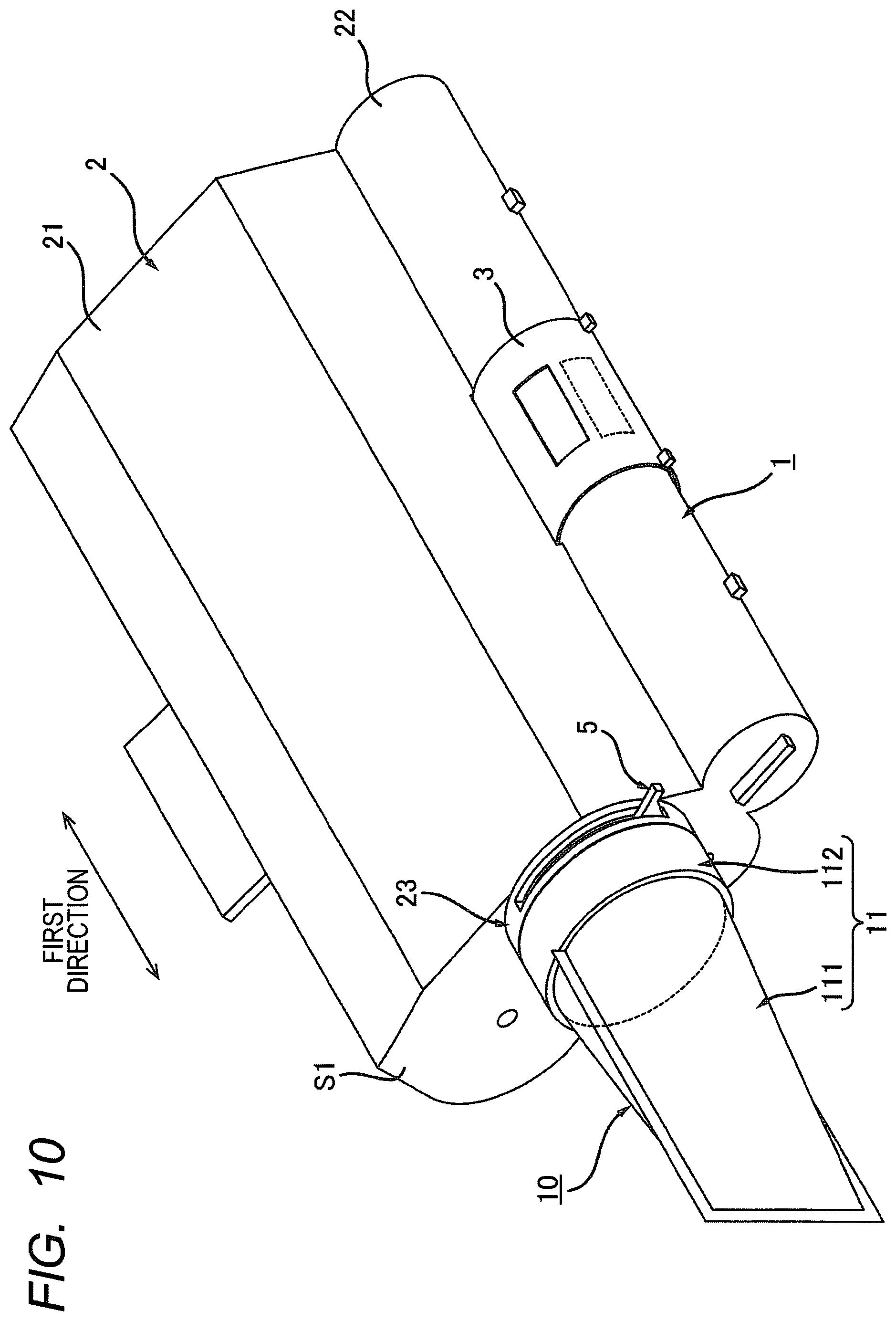 Patent US12332582 Figure 10 – Cartridge having rotatable reception shutter, cartridge having lever for opening and closing reception shutter, and method of supplying toner