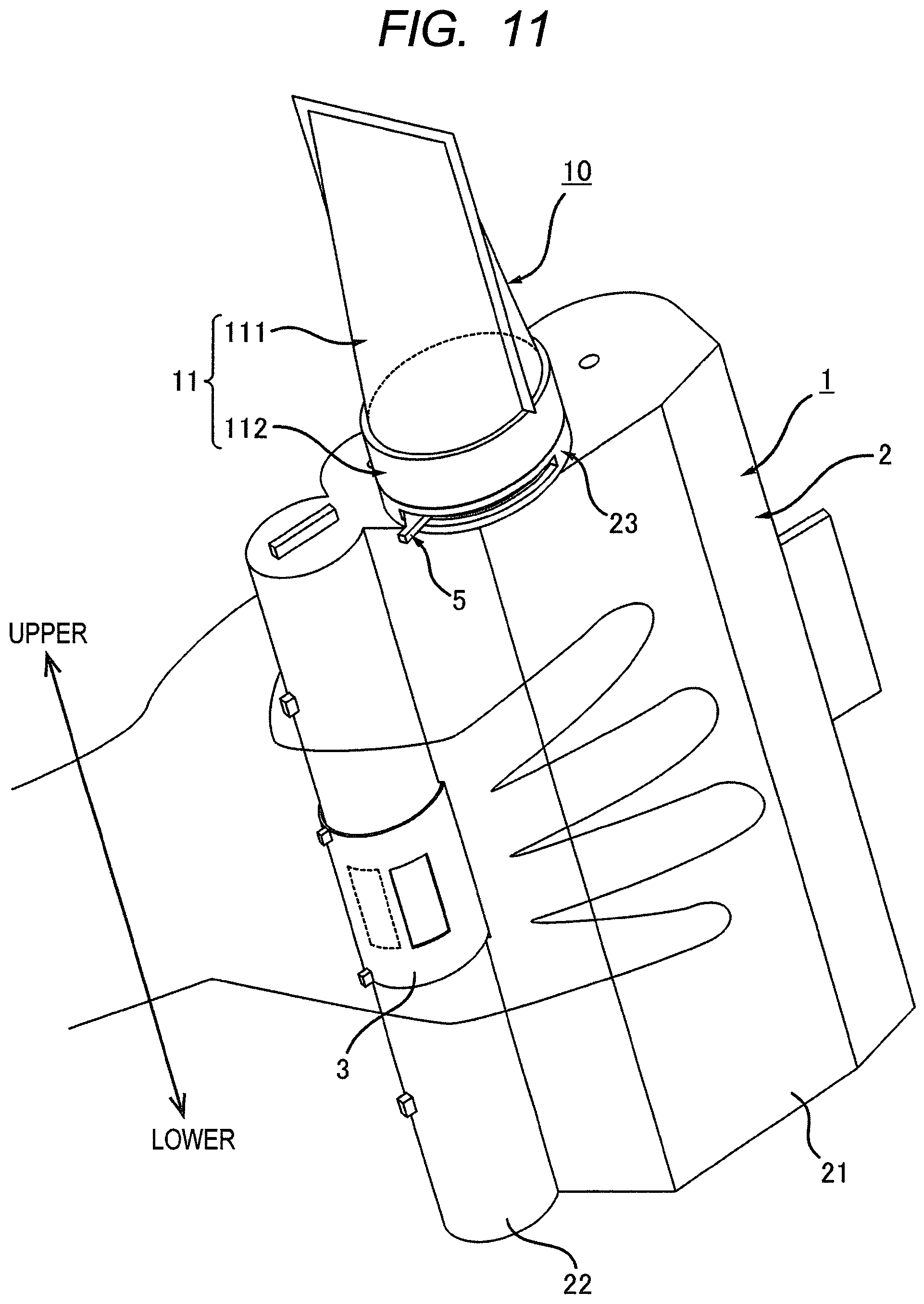 Patent US12332582 Figure 11 – Cartridge having rotatable reception shutter, cartridge having lever for opening and closing reception shutter, and method of supplying toner