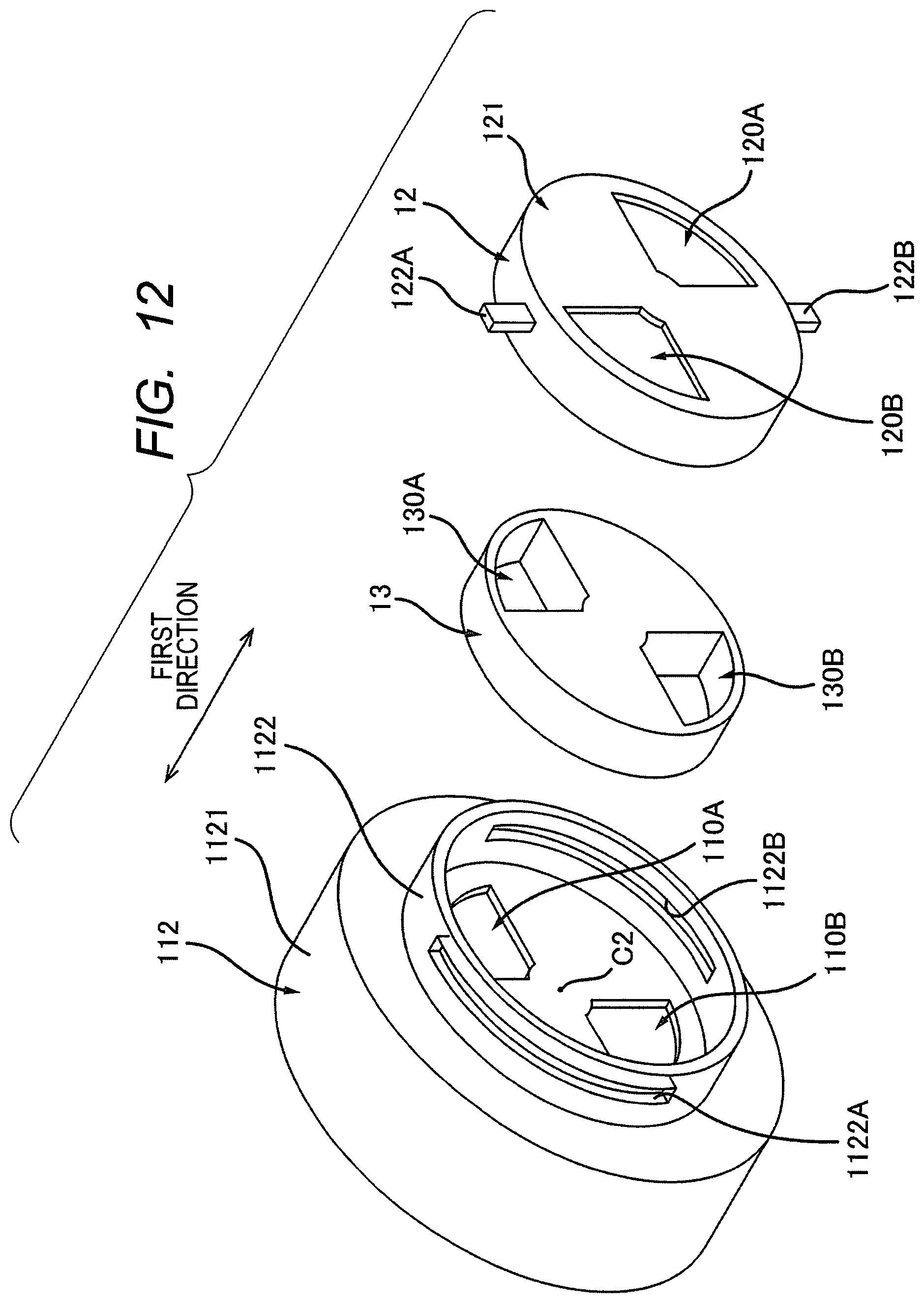 Patent US12332582 Figure 12 – Cartridge having rotatable reception shutter, cartridge having lever for opening and closing reception shutter, and method of supplying toner