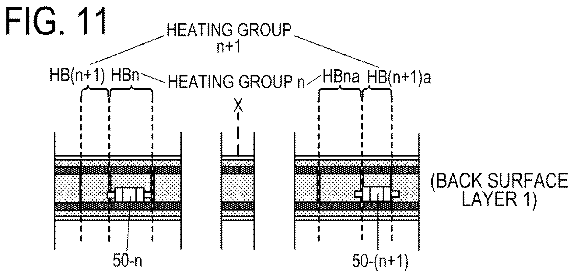 Patent US12332588 Figure 11 – Image heating device having heating element groups and safety elements for shutting off power to the heating element groups
