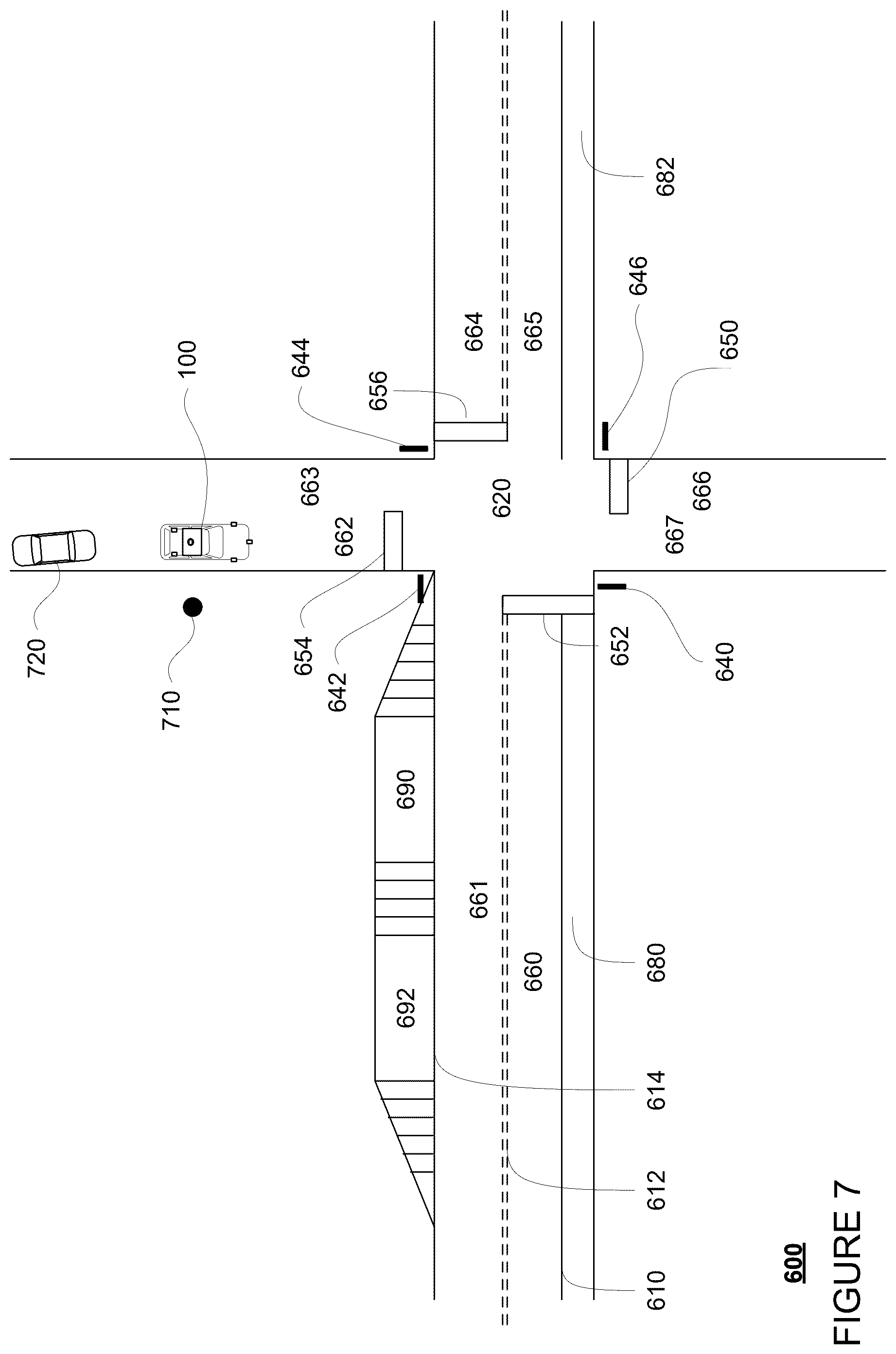 Patent US12332649 Figure 7 – Reducing inconvenience to surrounding road users caused by stopped autonomous vehicles