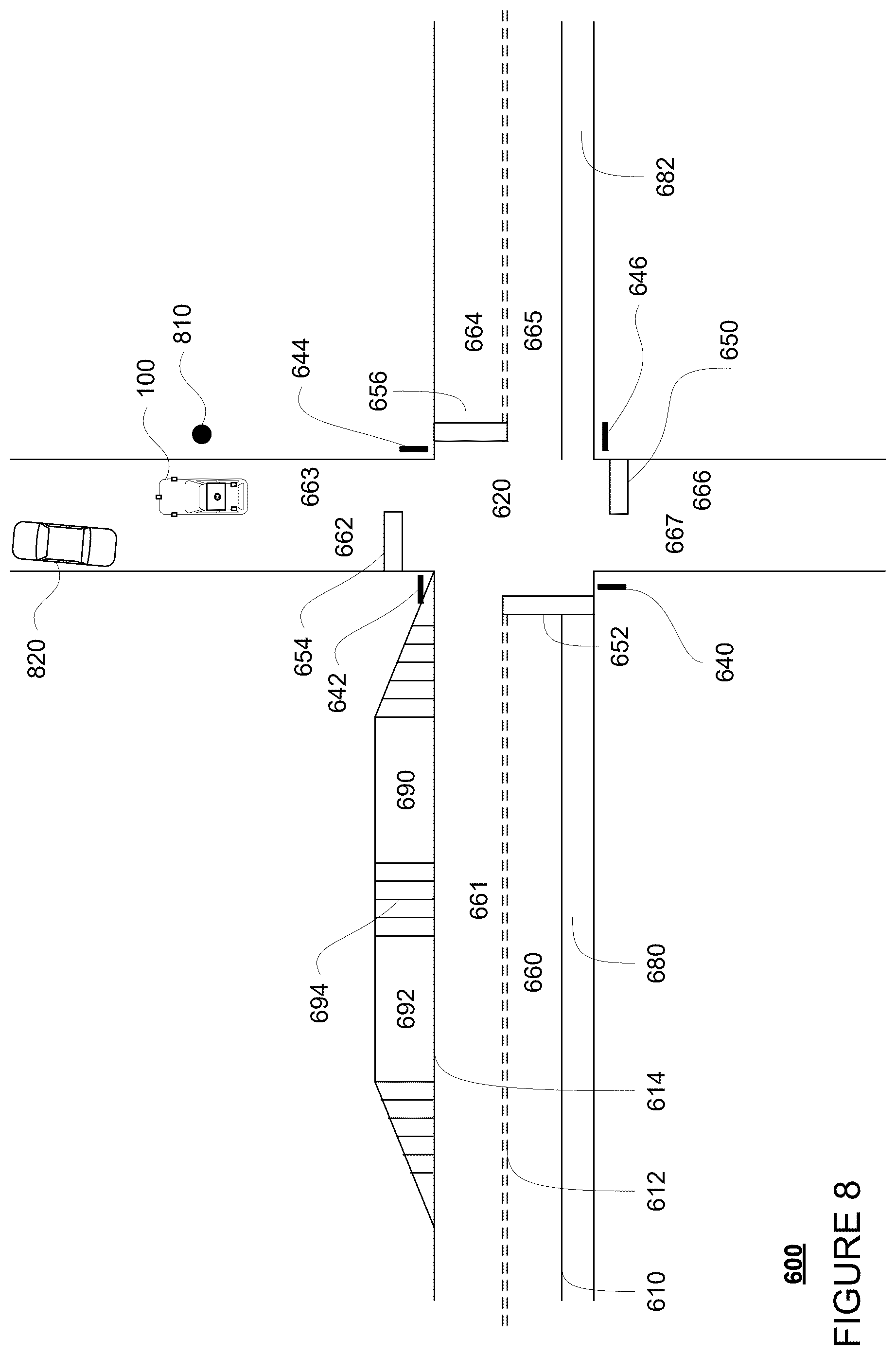 Patent US12332649 Figure 8 – Reducing inconvenience to surrounding road users caused by stopped autonomous vehicles
