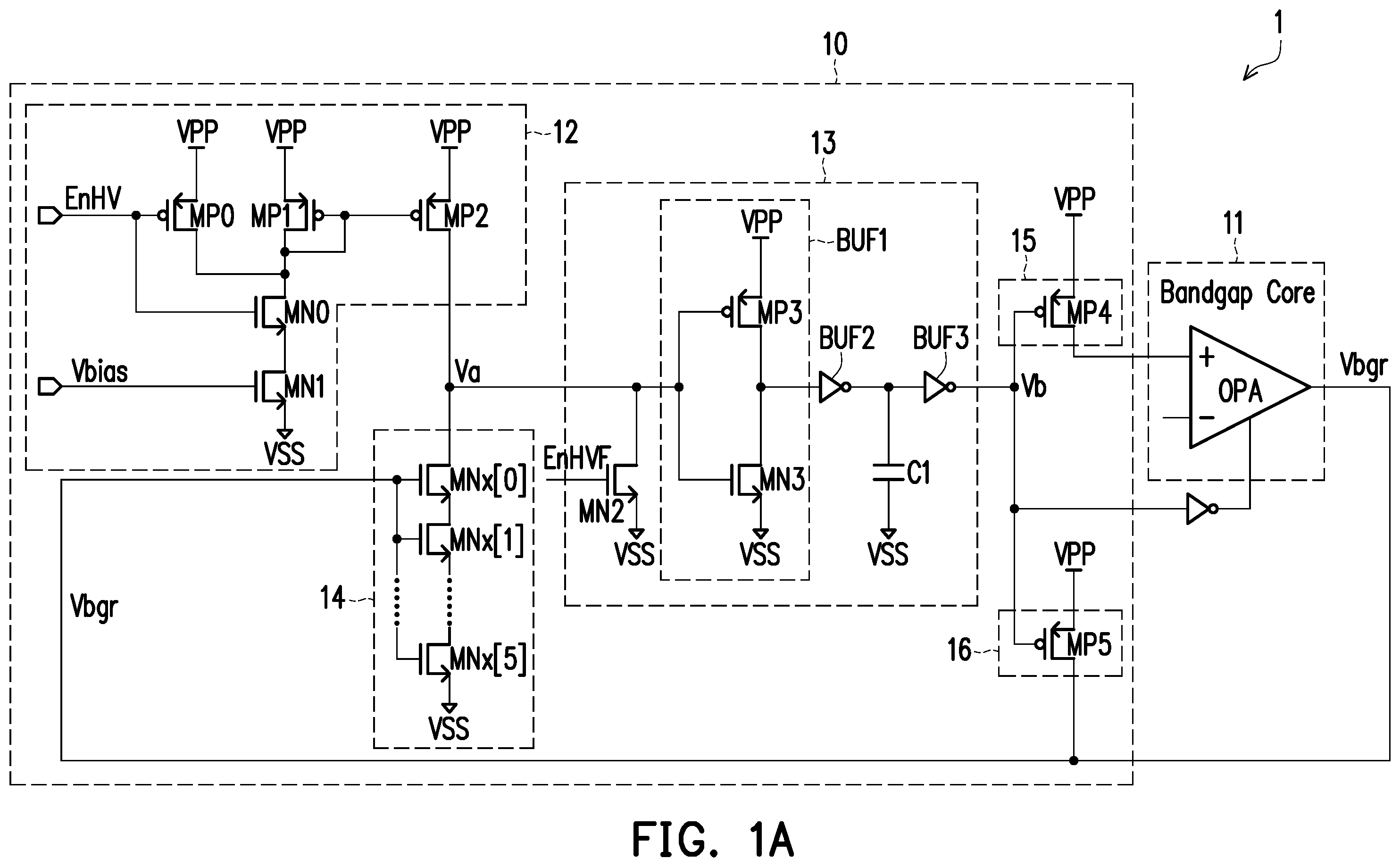 Patent US12332671 Figure 1 – Startup circuit and bandgap circuit