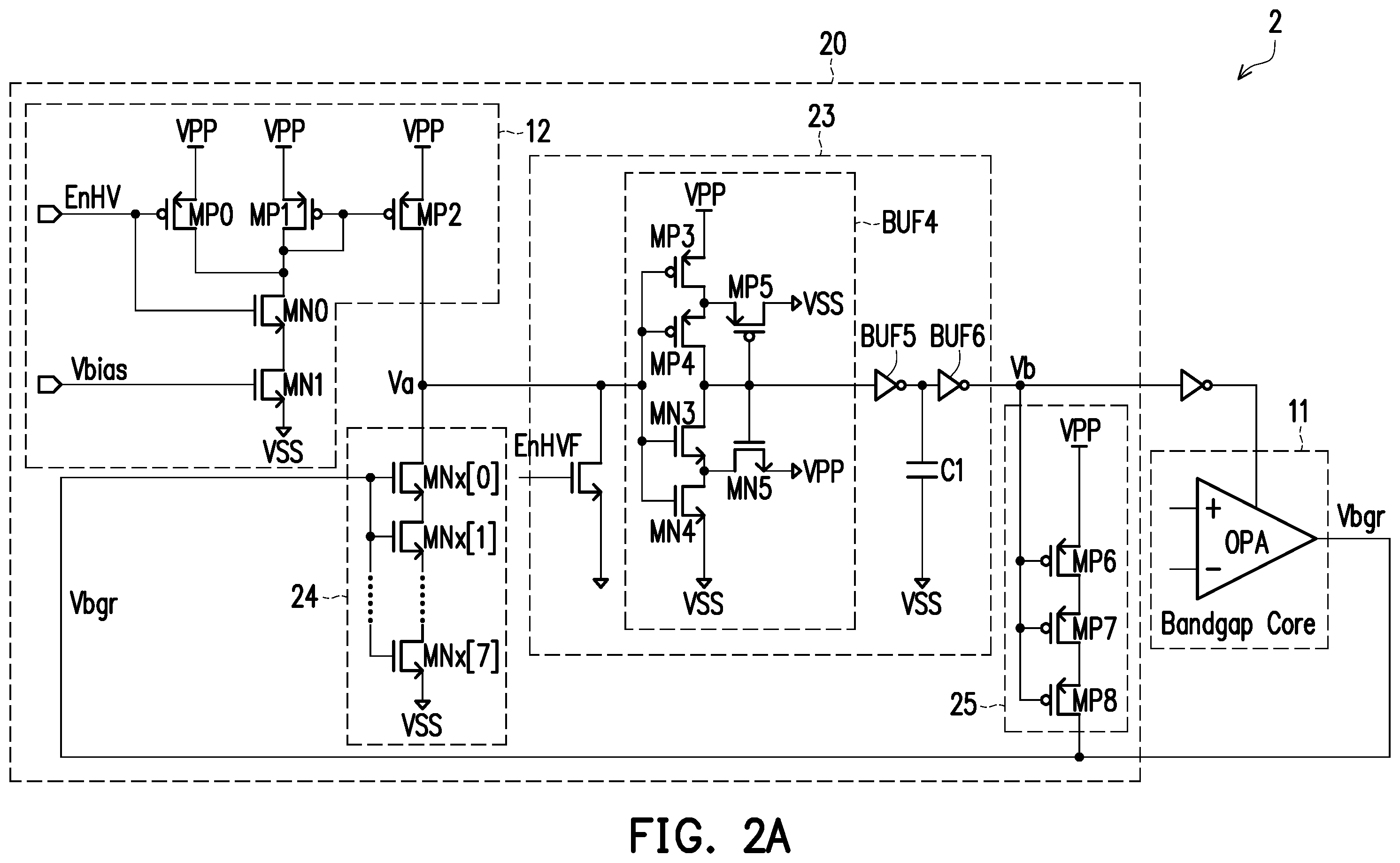 Patent US12332671 Figure 3 – Startup circuit and bandgap circuit