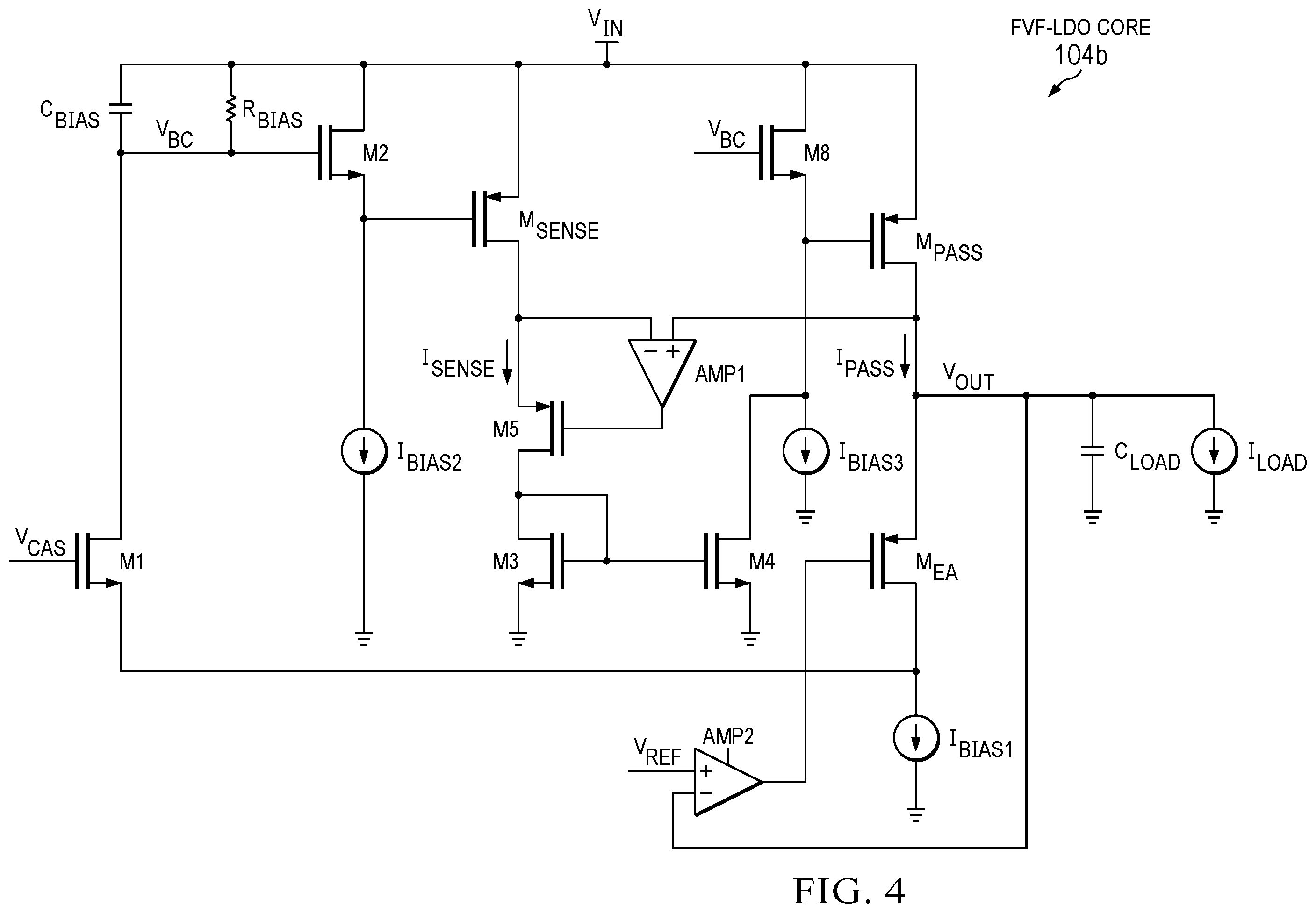 Patent US12332674 Figure 4 – Low-dropout voltage regulator with split-buffer stage