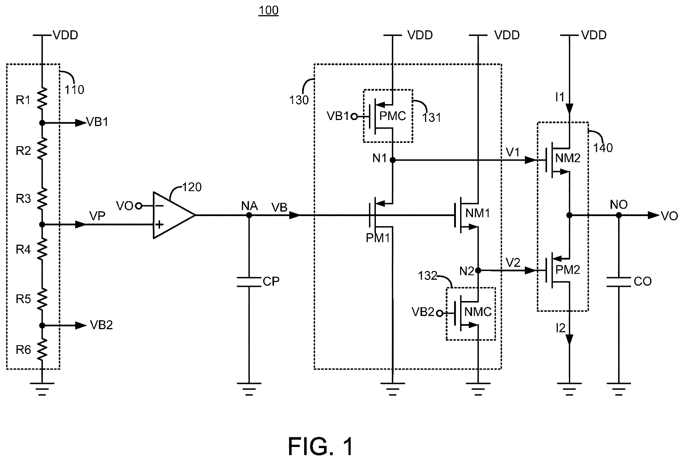 Patent US12332675 Figure 1 – Low-dropout regulator having bidirectional current adjustment