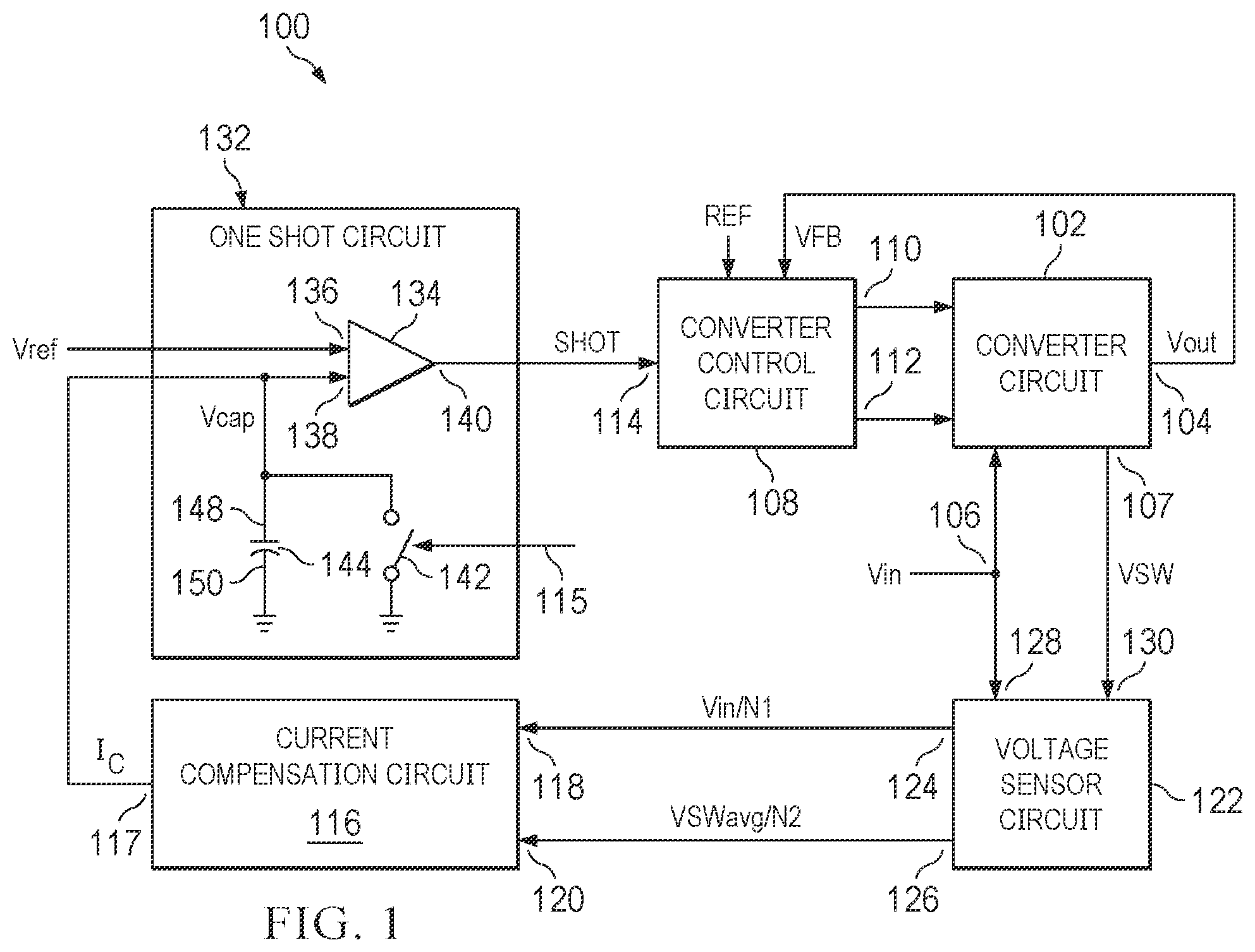 Patent US12332676 Figure 1 – One-shot circuit with current compensation