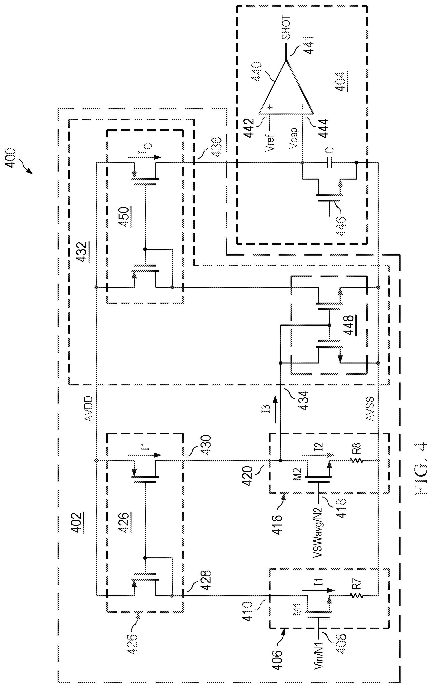 Patent US12332676 Figure 4 – One-shot circuit with current compensation