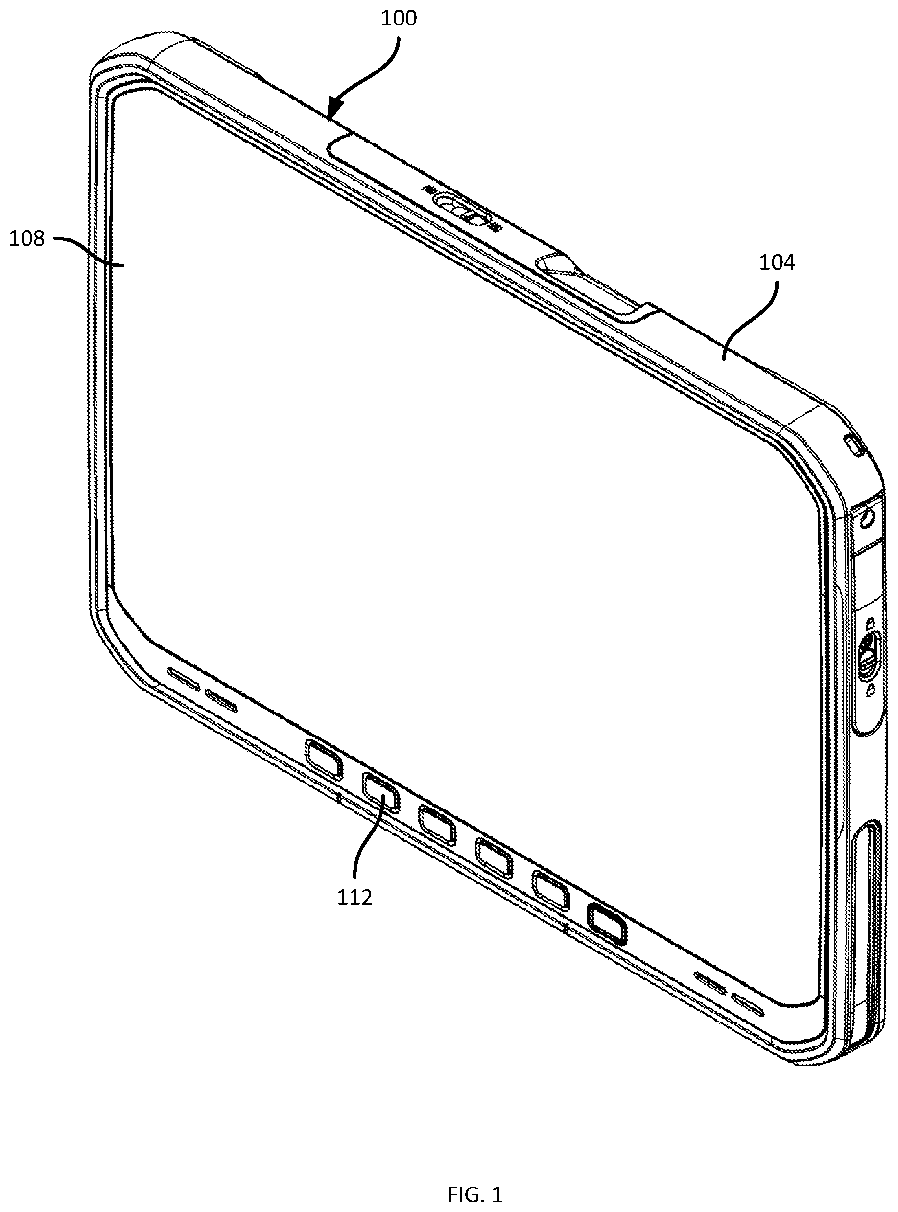 Patent US12332691 Figure 1 – Battery pack retention systems for mobile computing devices