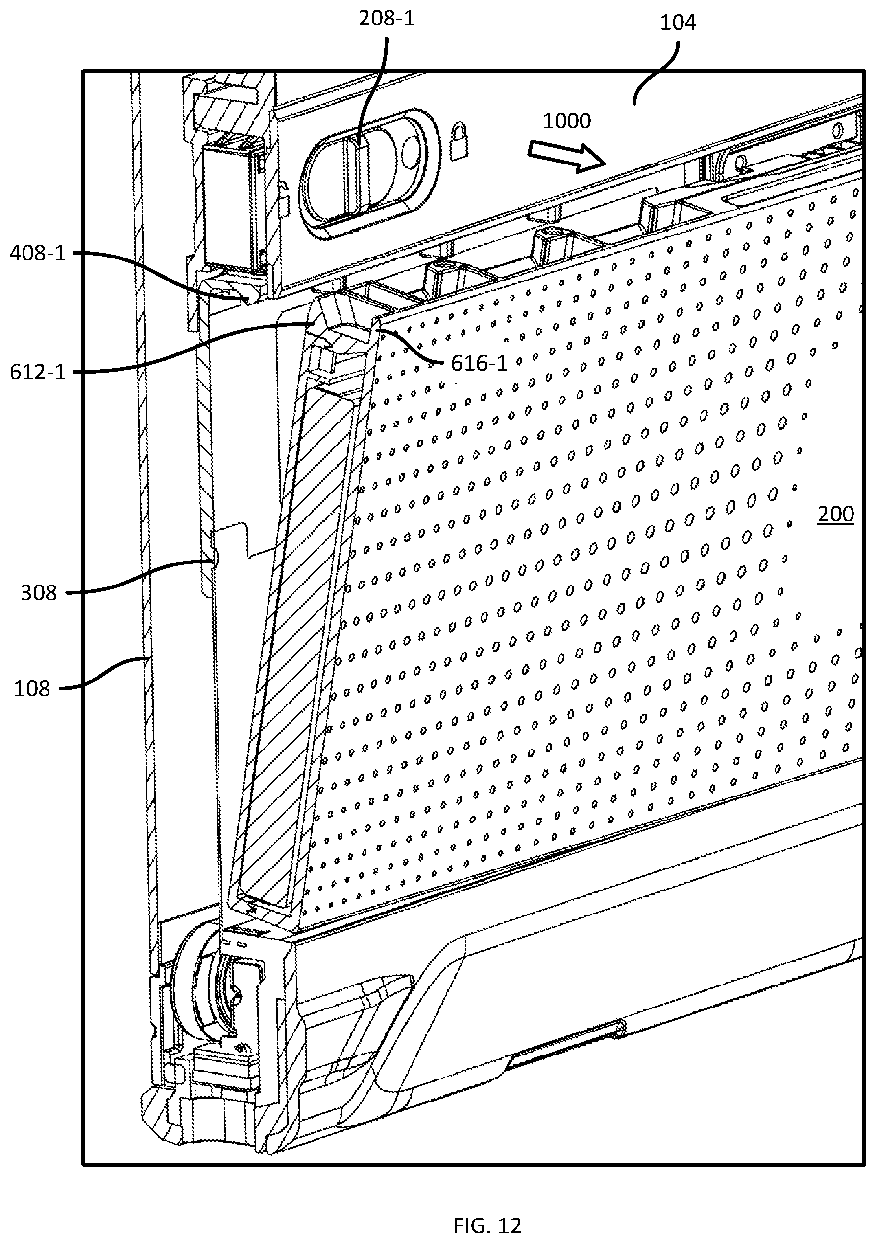 Patent US12332691 Figure 12 – Battery pack retention systems for mobile computing devices