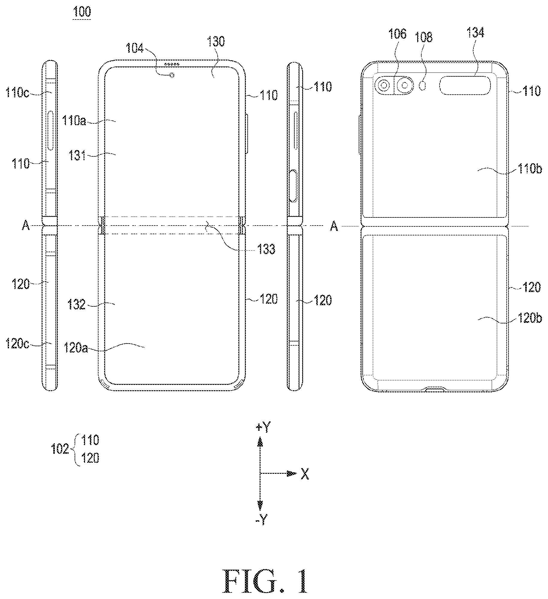 Patent US12332702 Figure 1 – Electronic device comprising hinge module