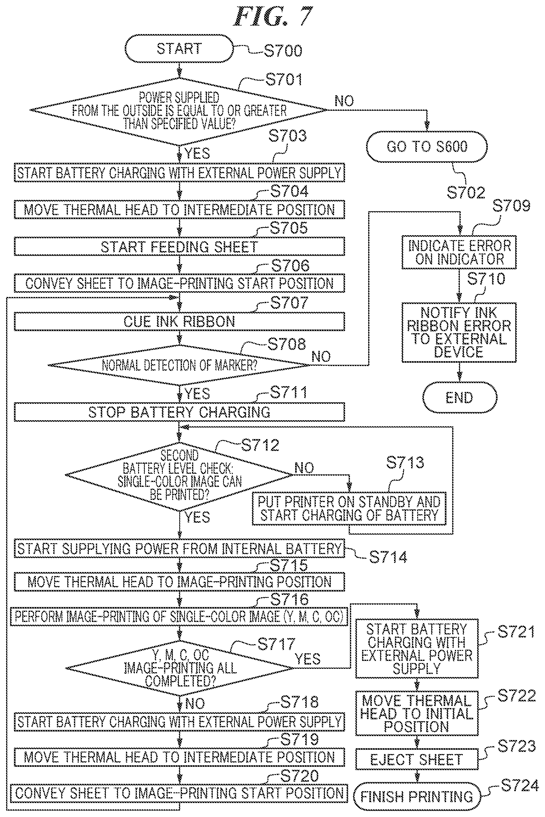 Patent US12332708 Figure 8 – Printing apparatus for printing using power supplied from battery or externally supplied power, control method therefor, and storage medium