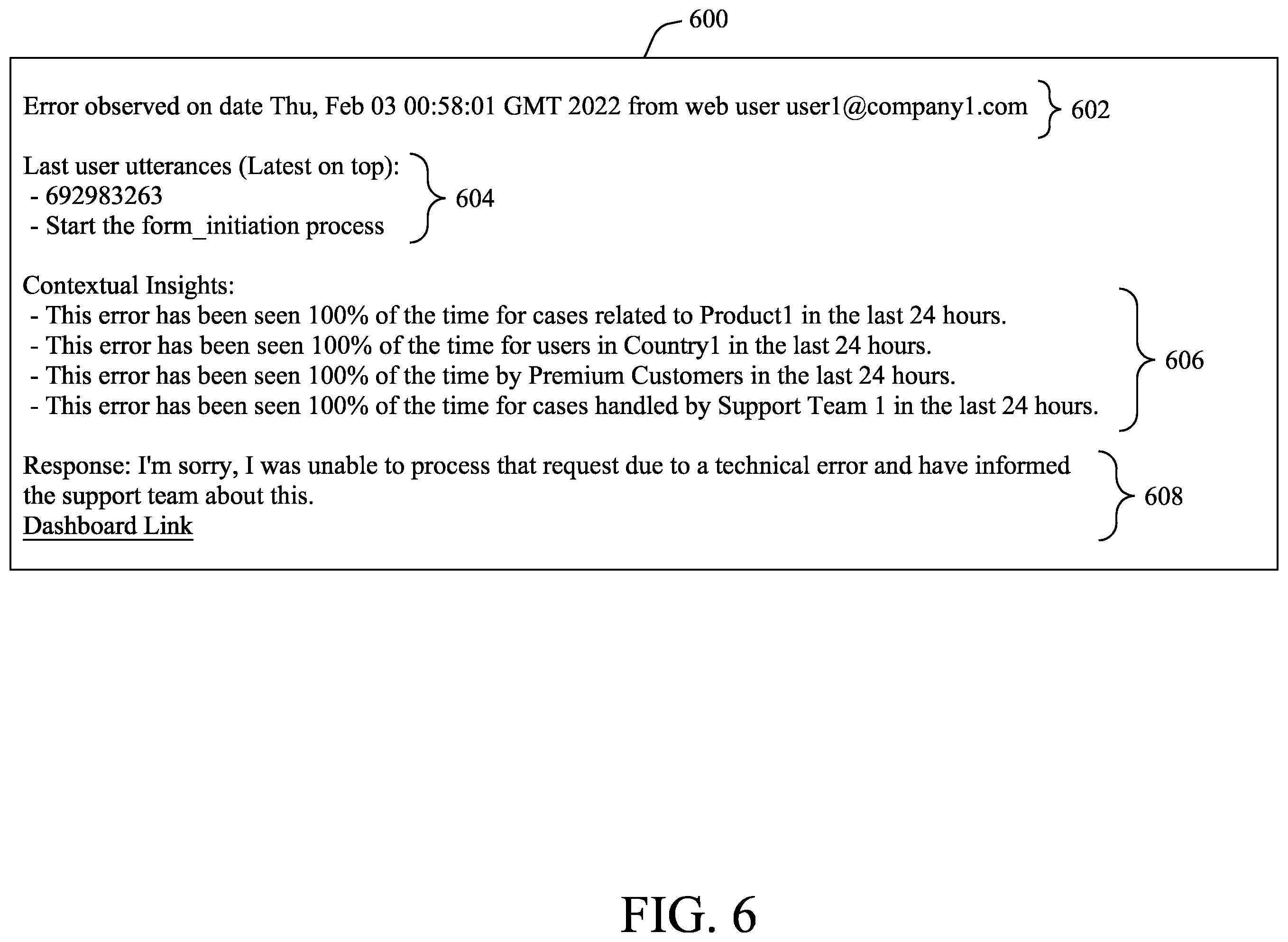 Patent US12332730 Figure 6 – Error context for bot optimization