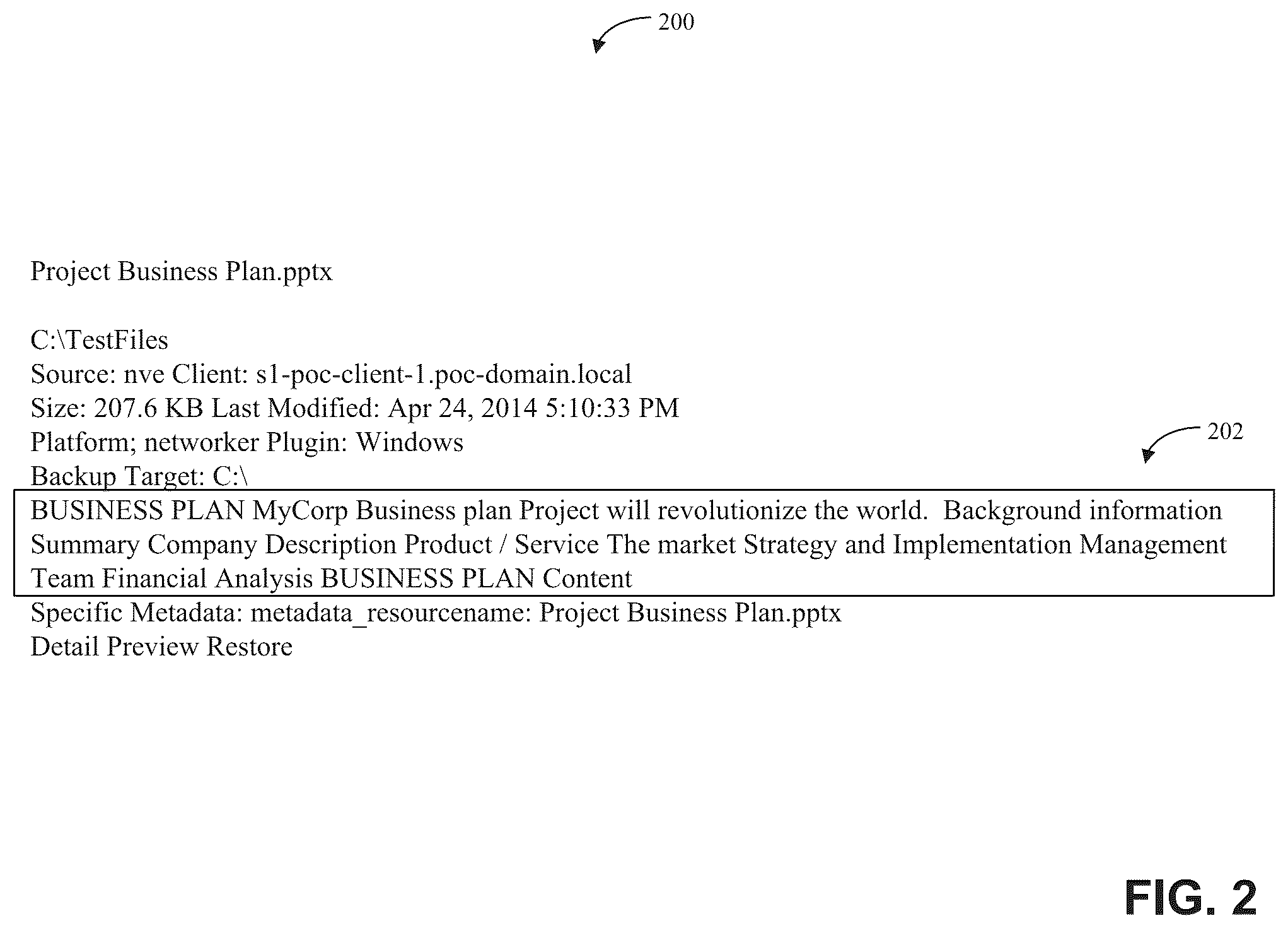 Patent US12332751 Figure 2 – Identifying keywords for indexing content and searching backups