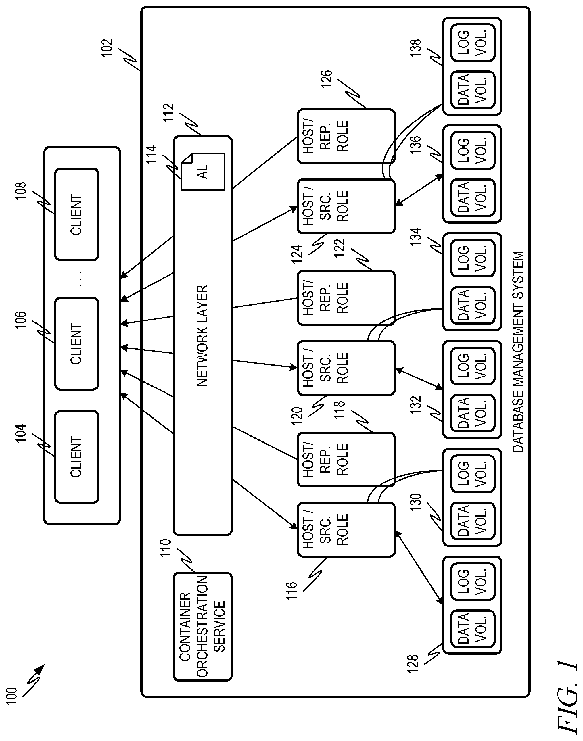 Patent US12332913 Figure 1 – Database replication with host replication at asynchronously replicated system