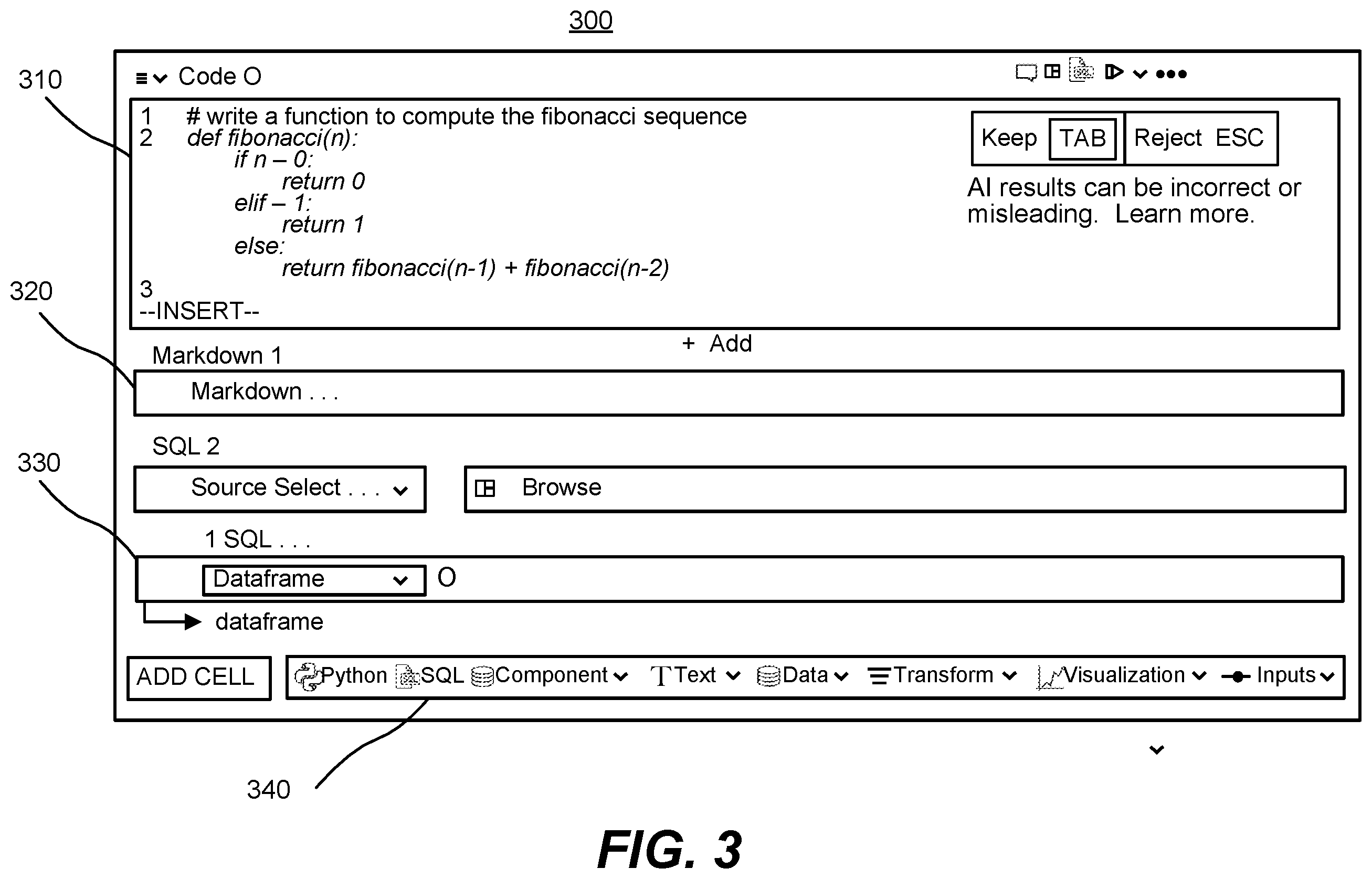 Patent US12332931 Figure 3 – Priming generative AI model leveraging directed acyclic graph-driven notebook environment