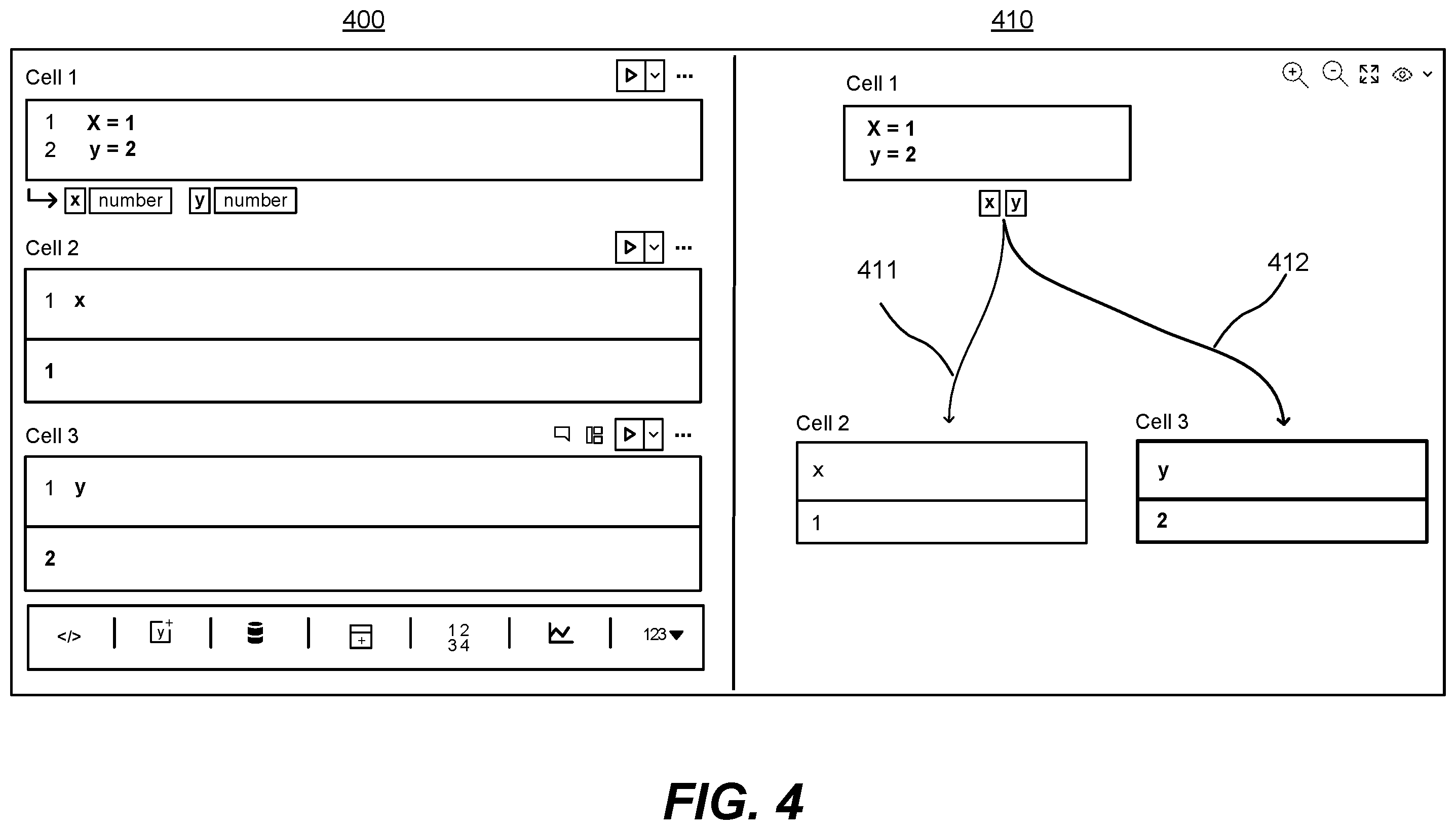 Patent US12332931 Figure 4 – Priming generative AI model leveraging directed acyclic graph-driven notebook environment
