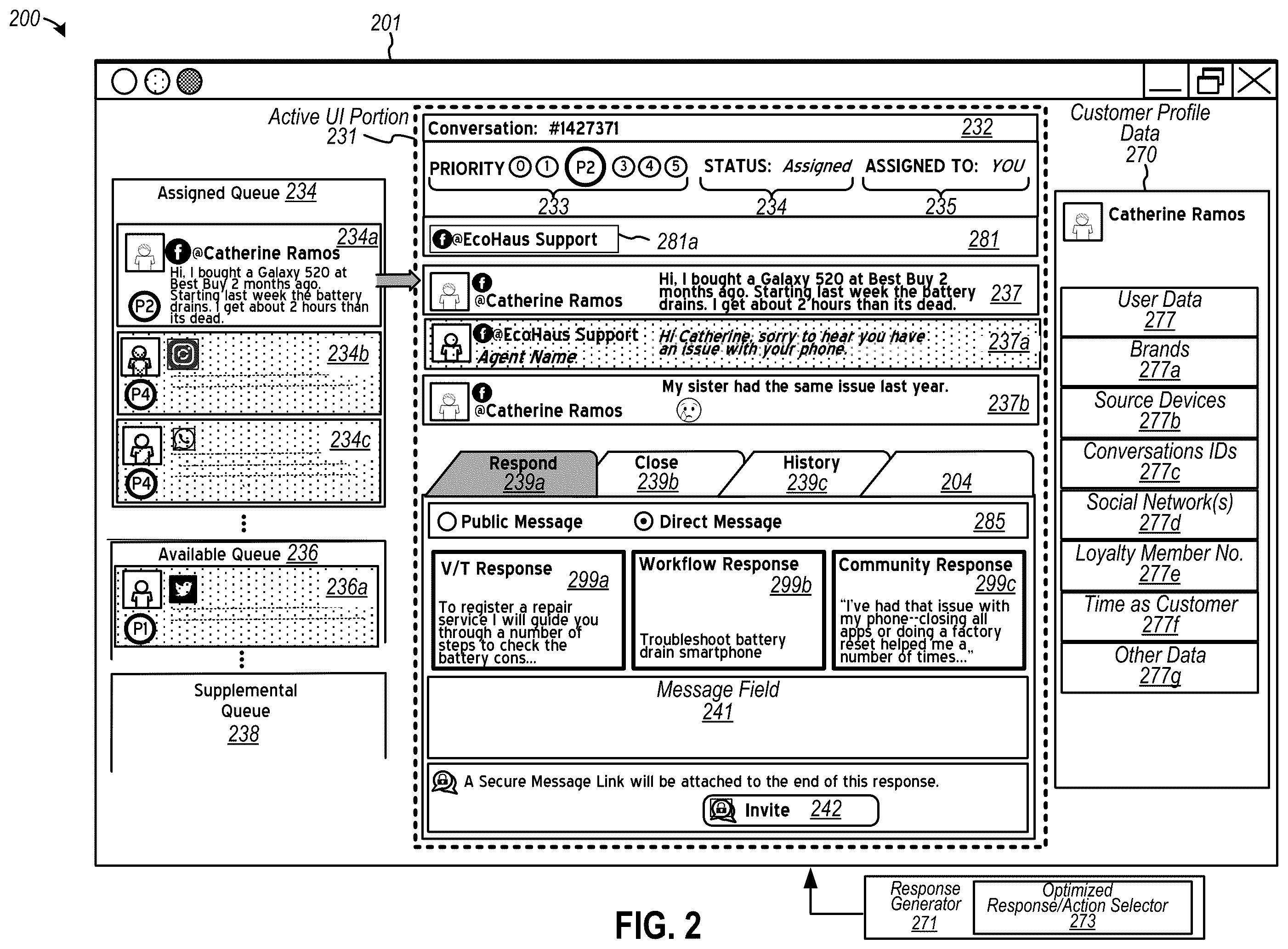 Patent US12332934 Figure 2 – Automated response engine implementing a universal data space based on communication interactions via an omnichannel electronic data channel