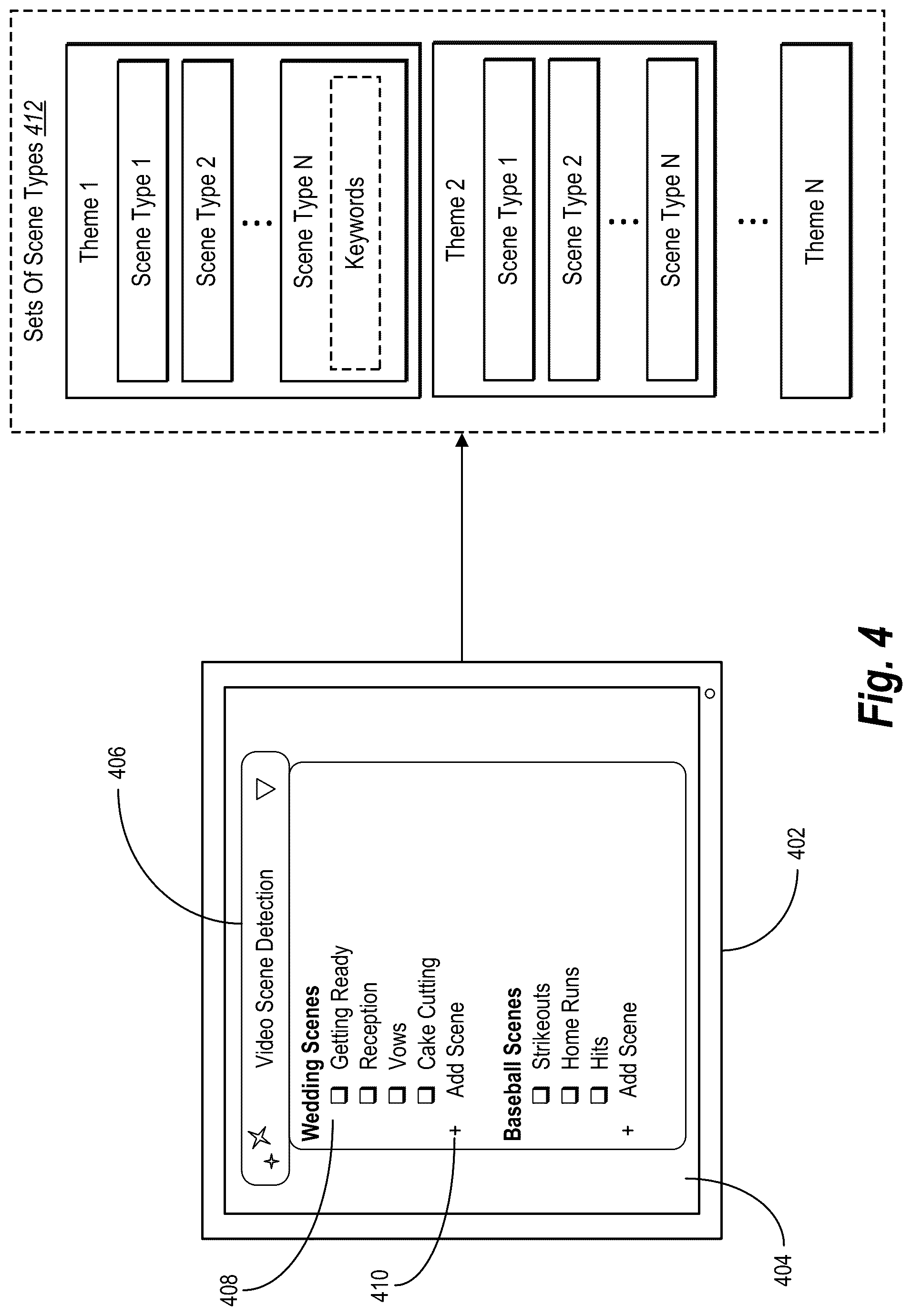 Patent US12332938 Figure 5 – Organizing media content items utilizing detected scene types