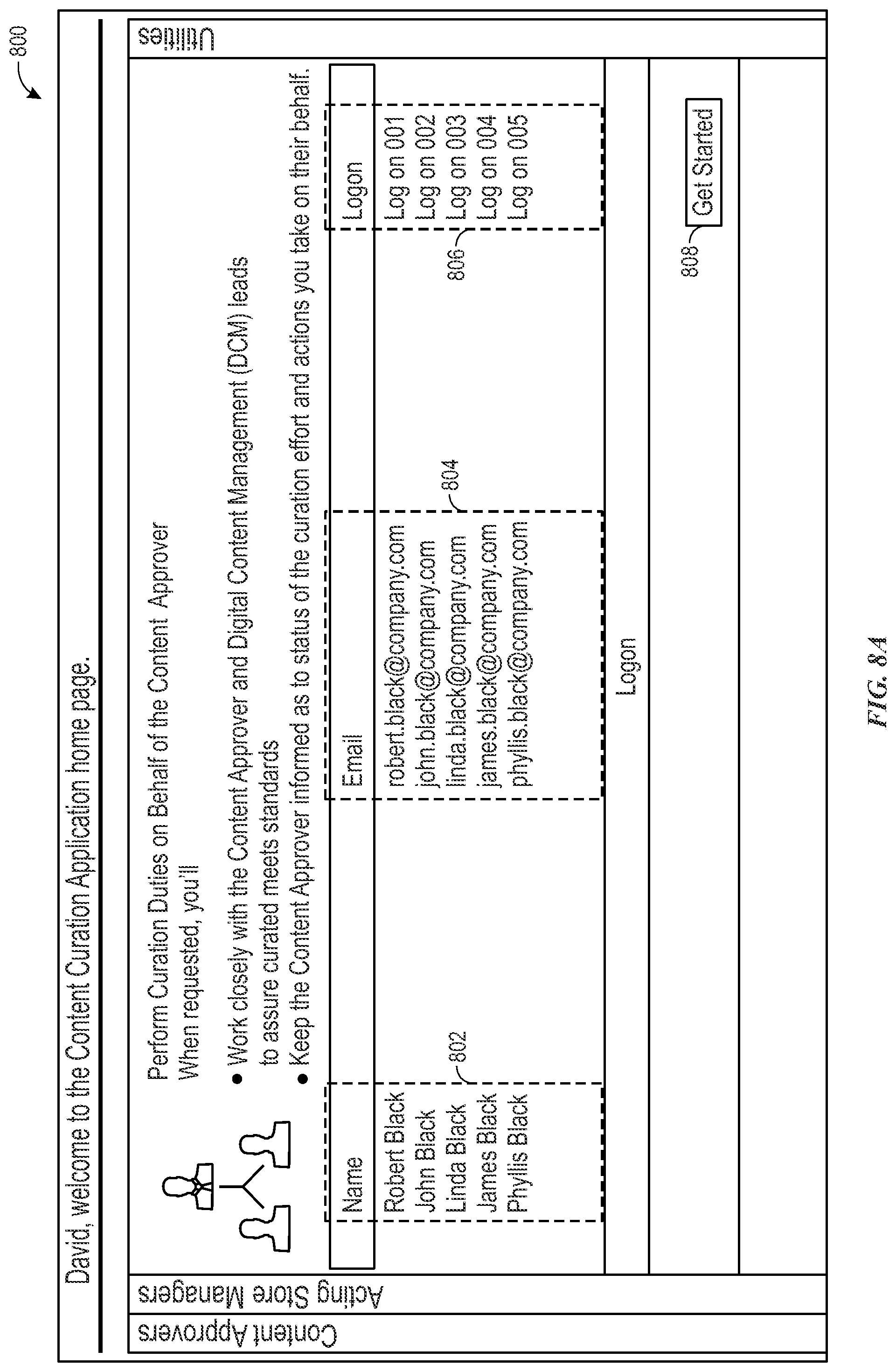 Patent US12332953 Figure 8 – Content curation application and graphical user interface