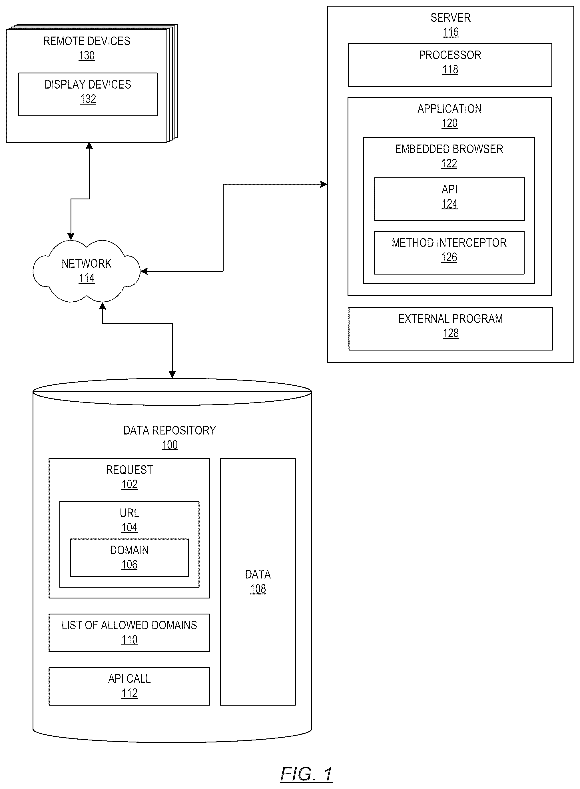 Patent US12333034 Figure 1 – Secure embedded web browser