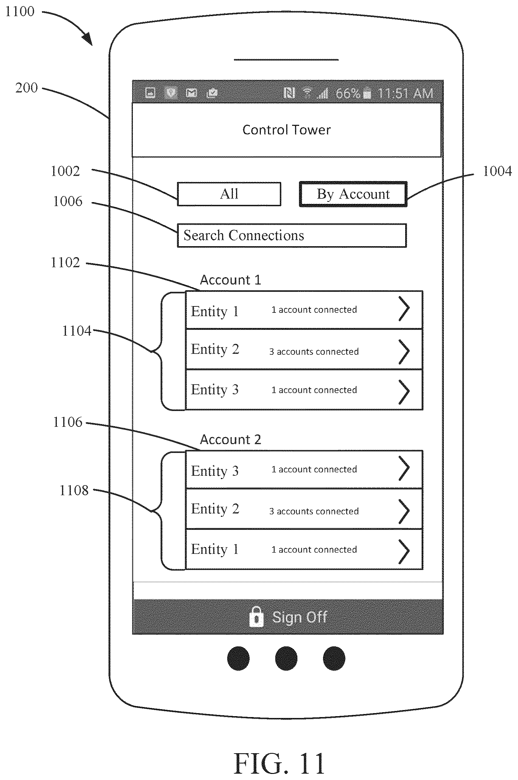 Patent US12333047 Figure 11 – Scrubbing account data accessed via links to applications or devices